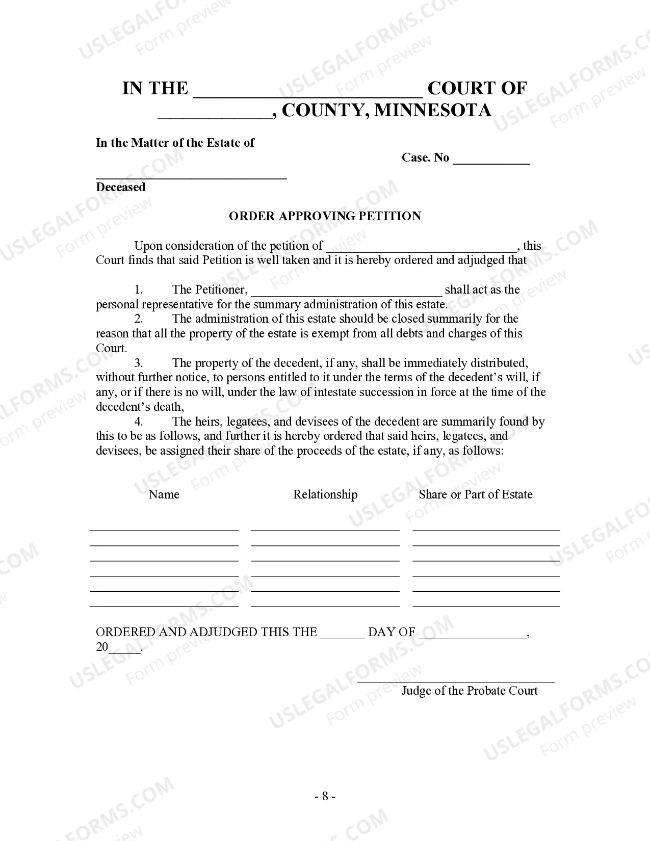 Preview Summary Administration Package - Small Estates