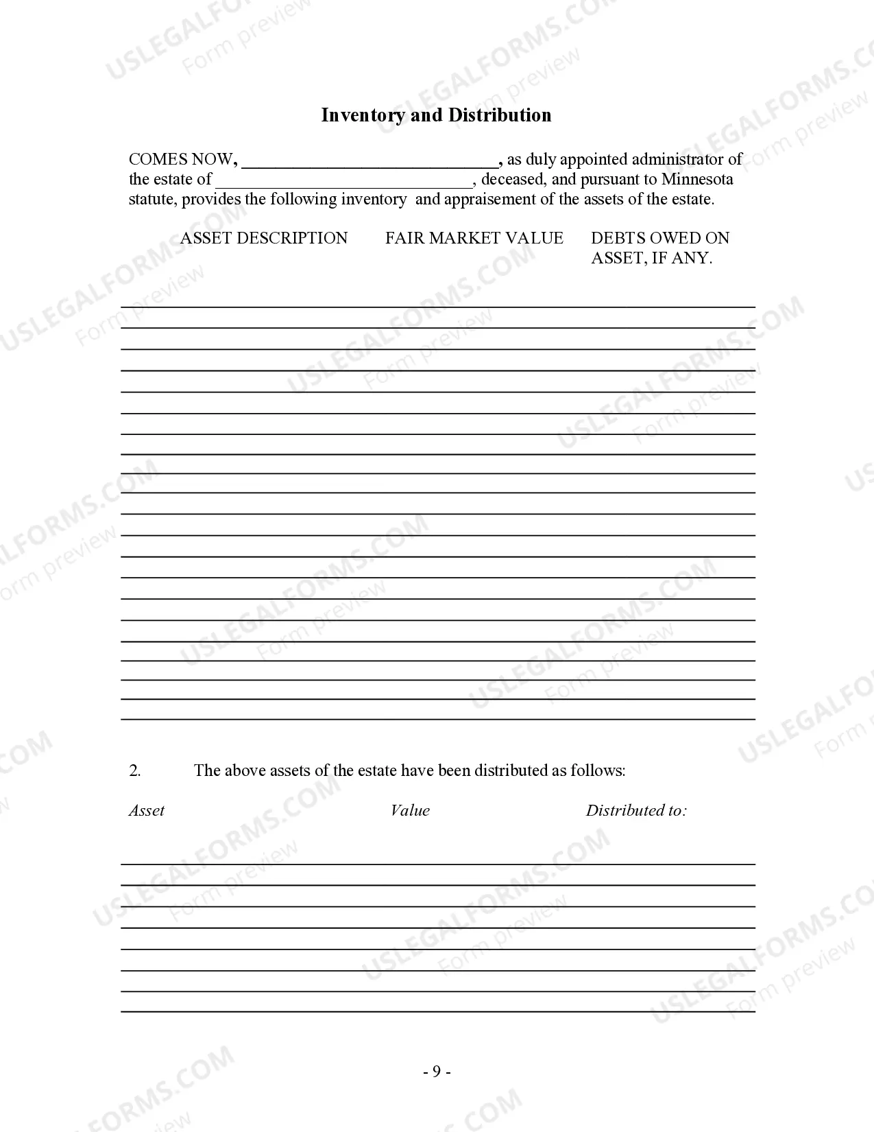 Preview Summary Administration Package - Small Estates