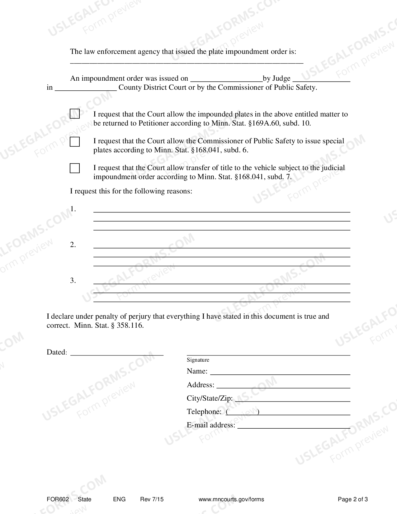 Minnesota Petition for Review of Administrative Impoundment Order