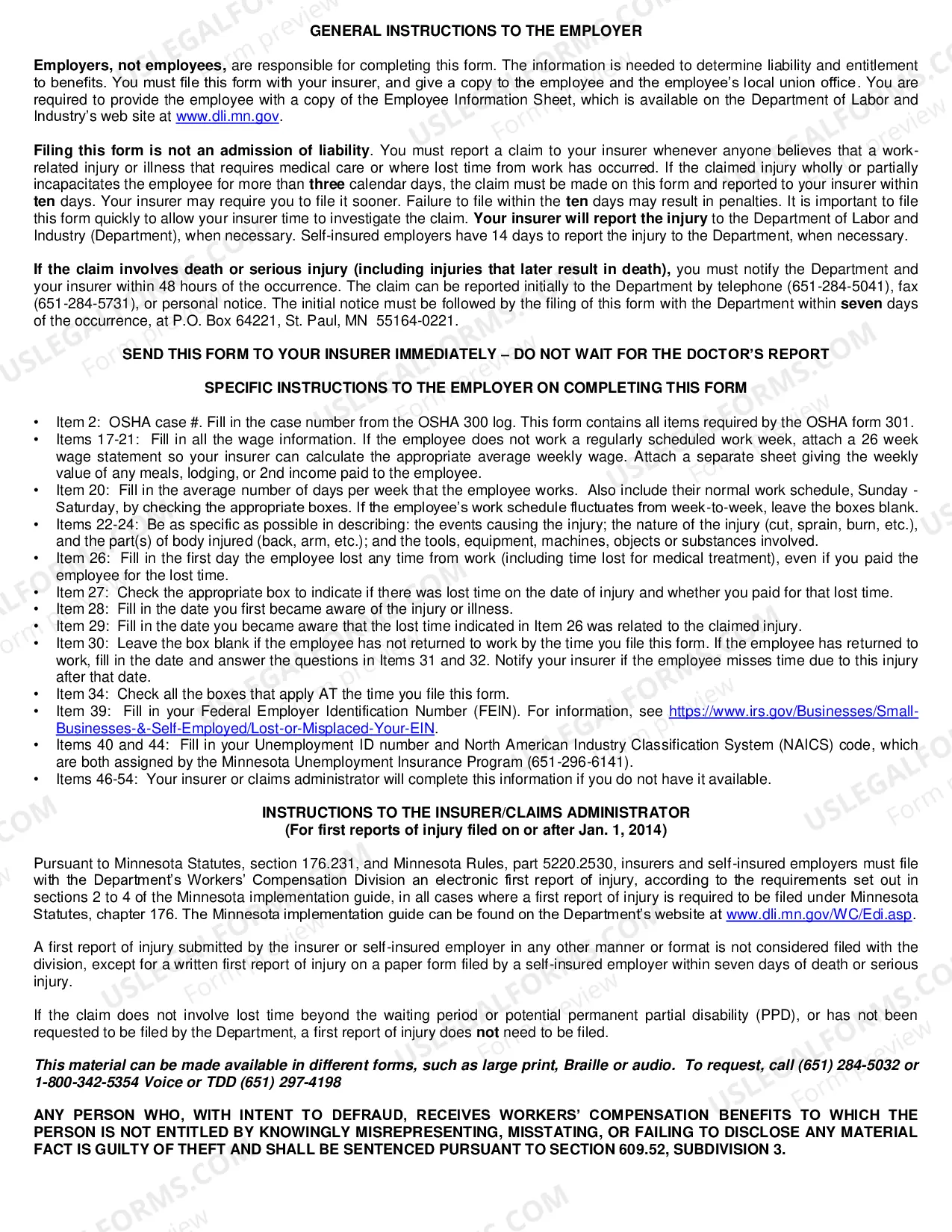 Preview First Report of Injury for Workers' Compensation