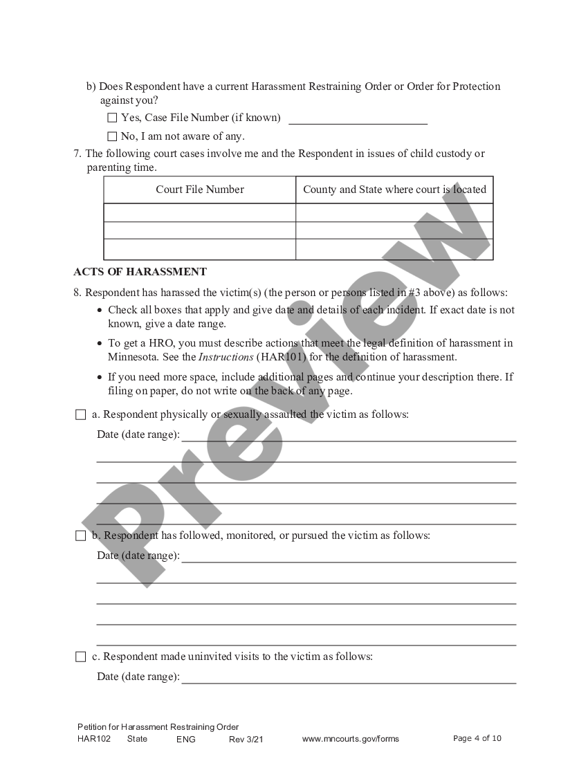 Minneapolis Minnesota Petitioner - Mn Restraining Order Form | US Legal ...