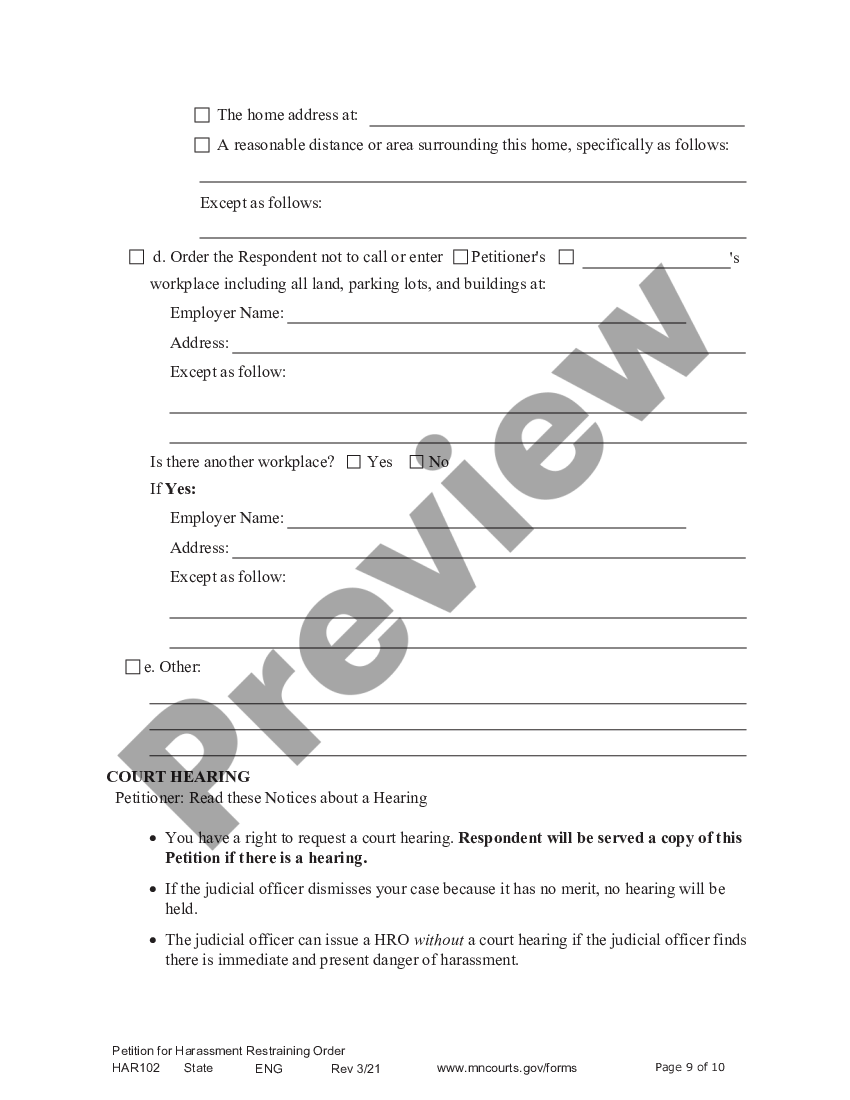 Minneapolis Minnesota Petitioner Mn Restraining Order Form US Legal