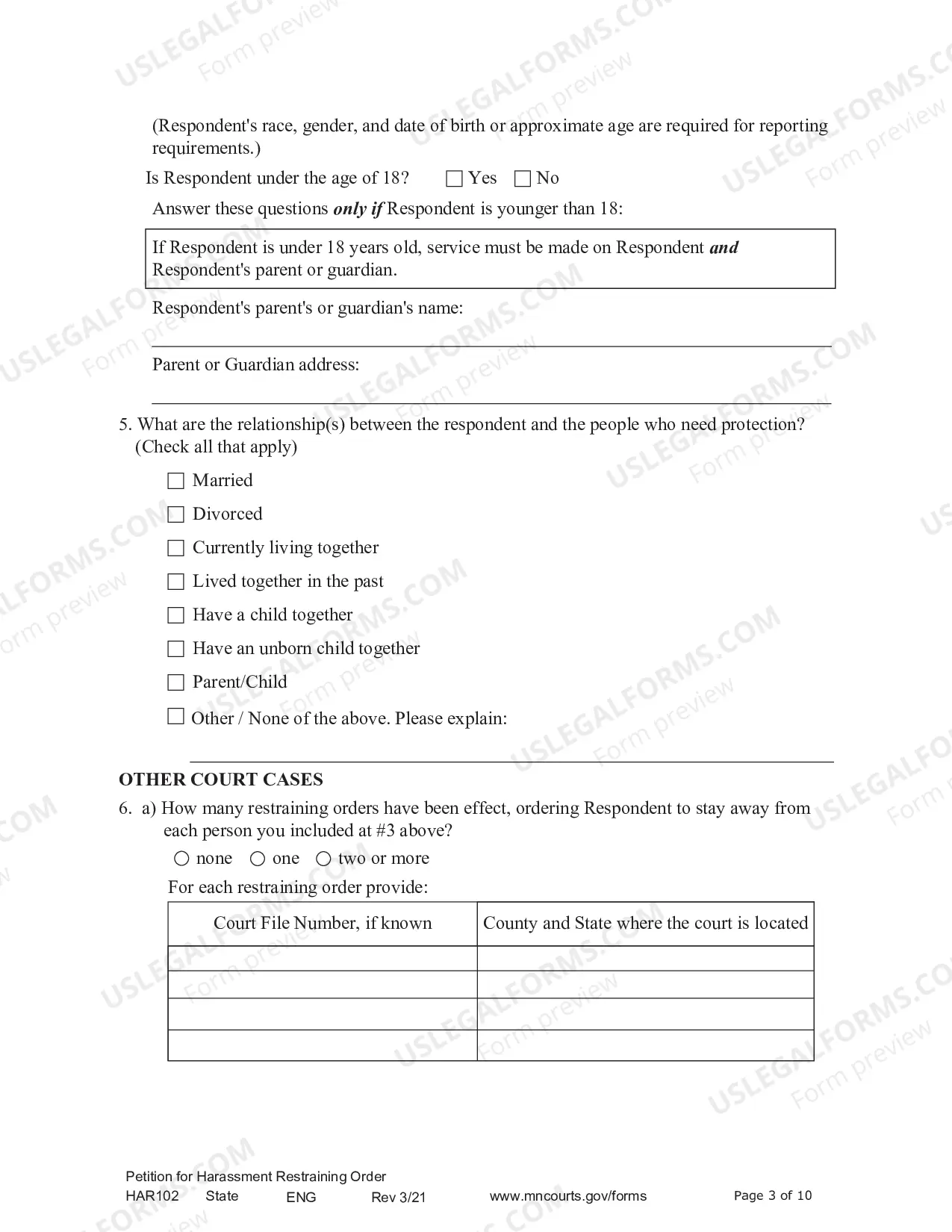 Preview Petitioner - Affidavit and Petition for Harassment Restraining Order