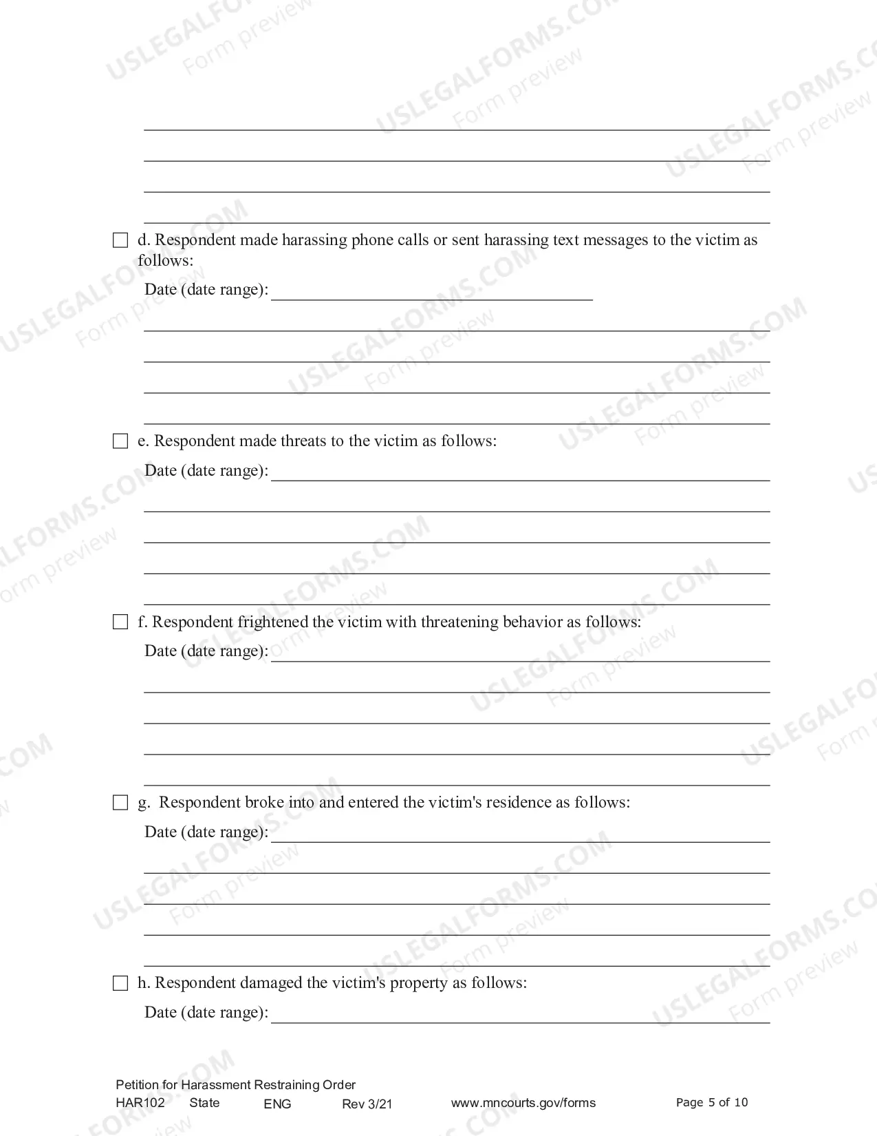 Preview Petitioner - Affidavit and Petition for Harassment Restraining Order