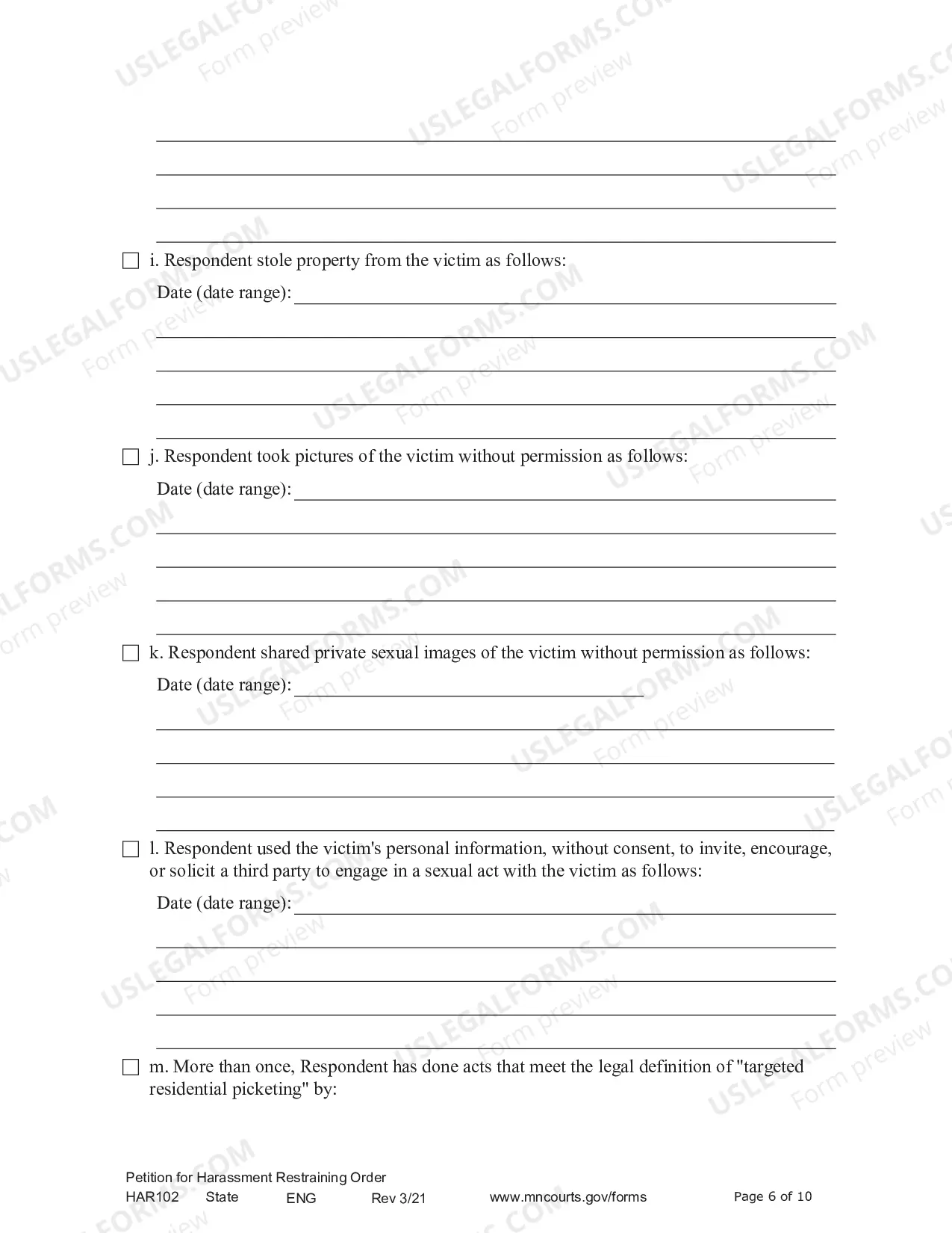 Preview Petitioner - Affidavit and Petition for Harassment Restraining Order