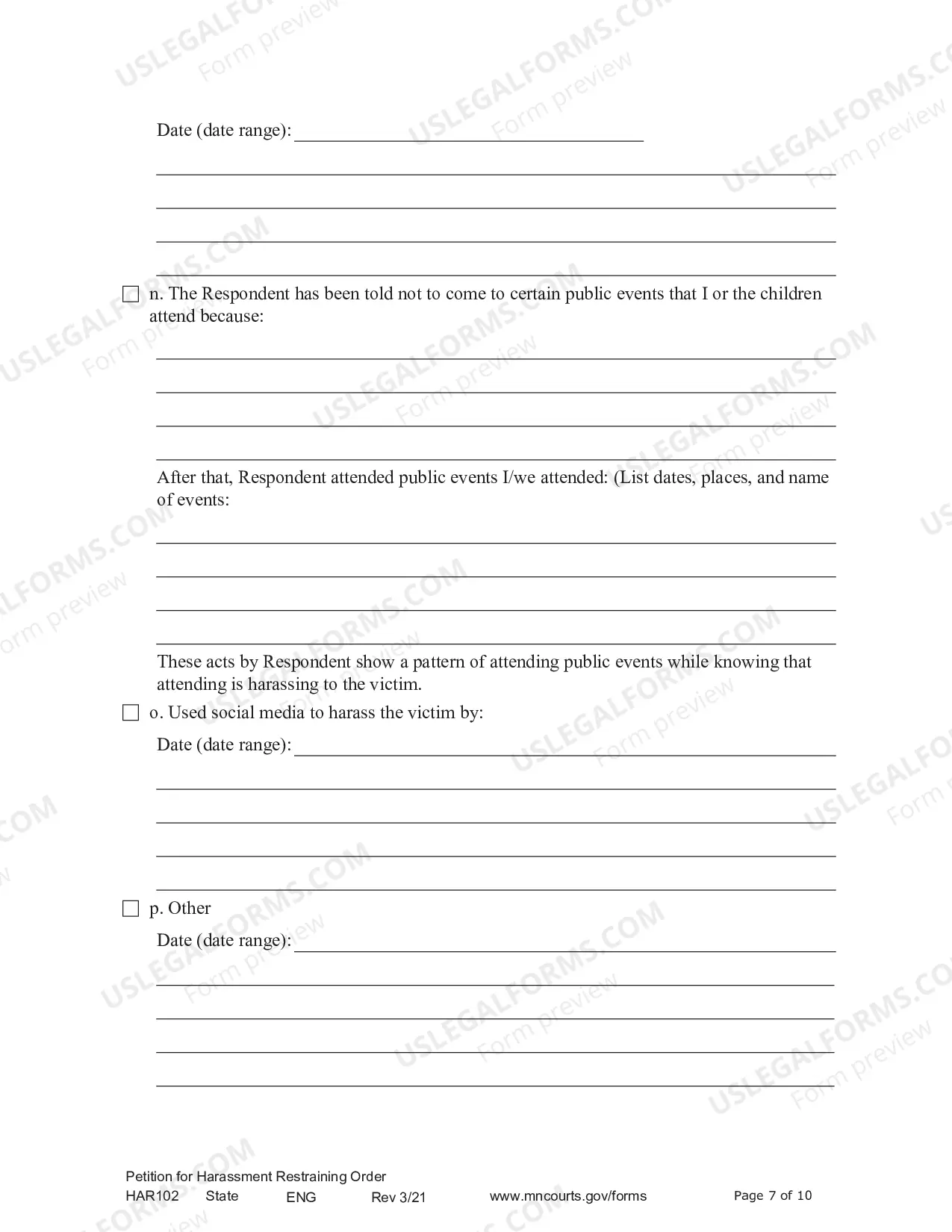 Preview Petitioner - Affidavit and Petition for Harassment Restraining Order