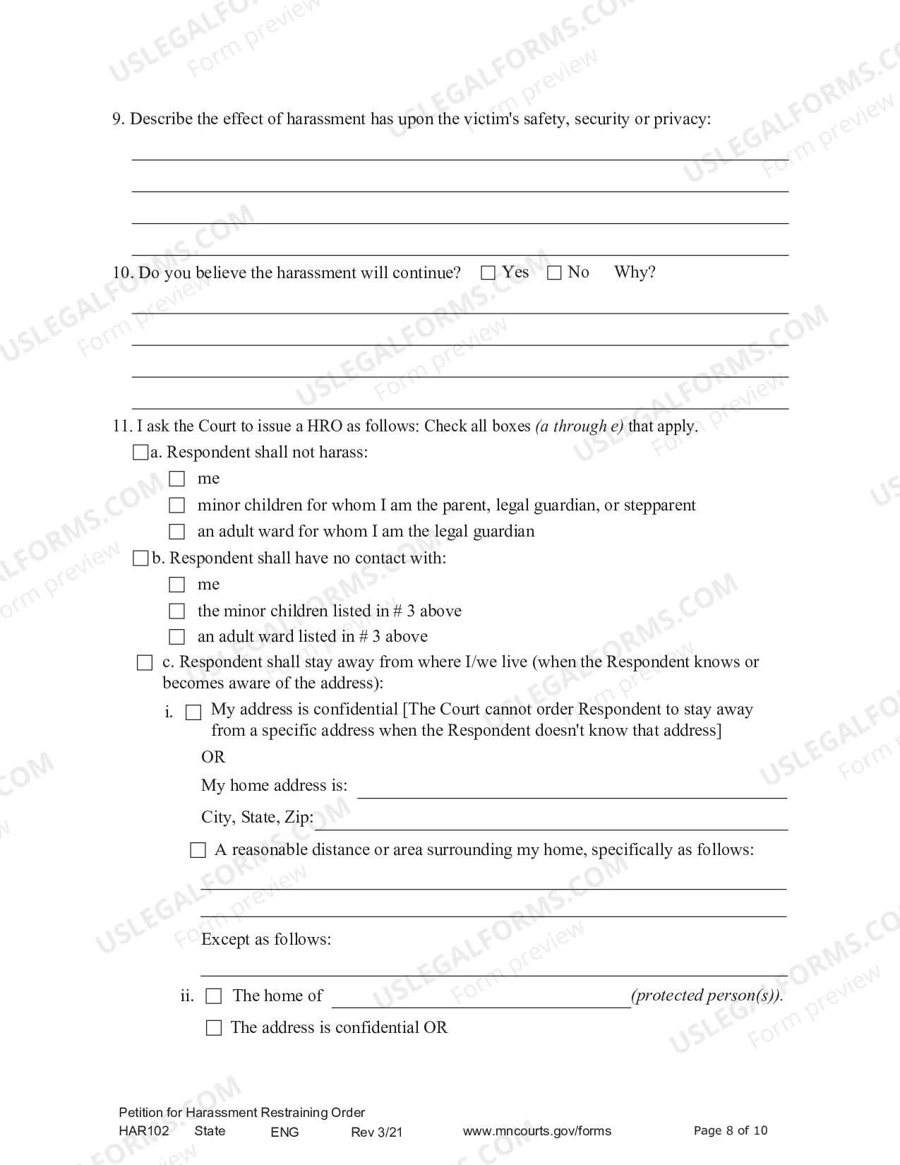Preview Petitioner - Affidavit and Petition for Harassment Restraining Order