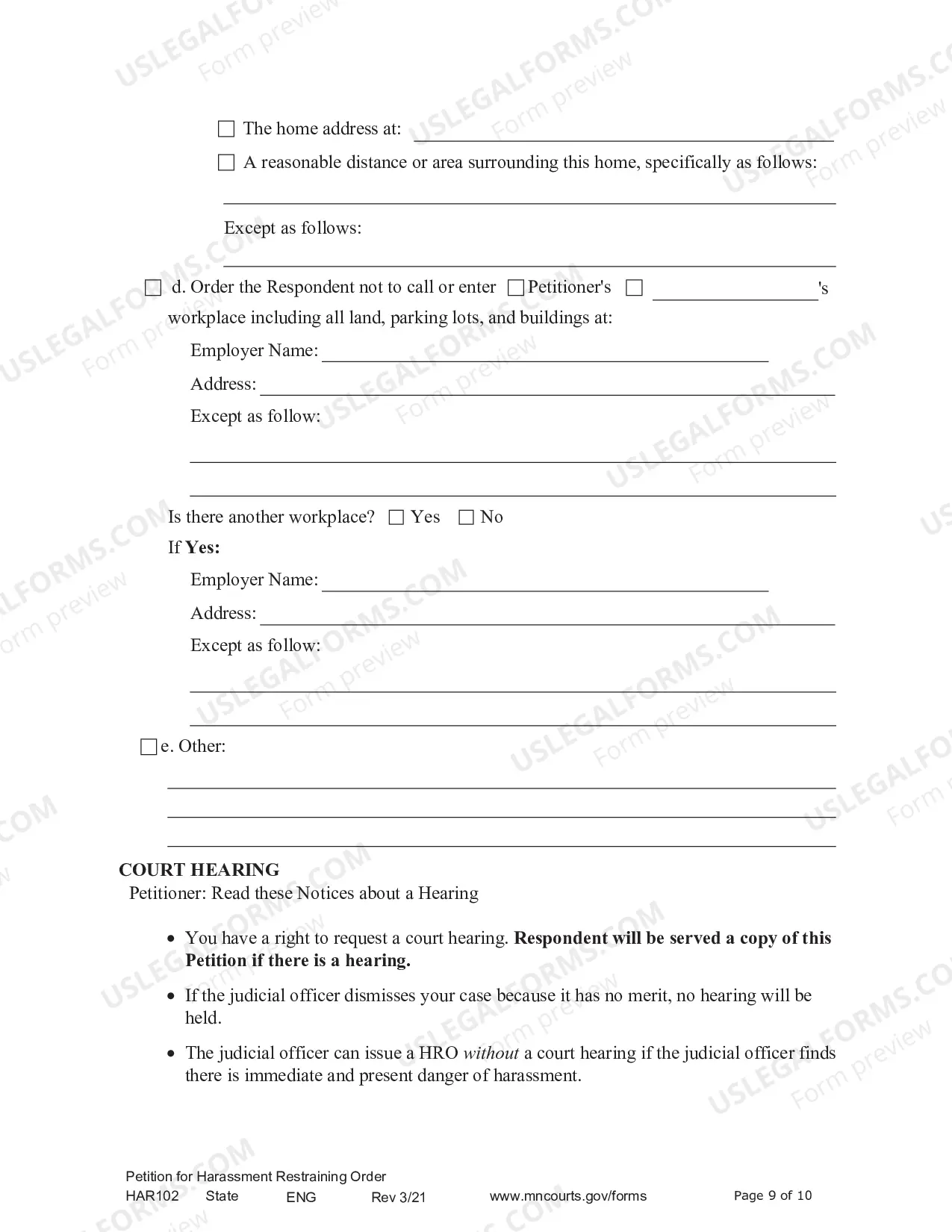 Preview Petitioner - Affidavit and Petition for Harassment Restraining Order