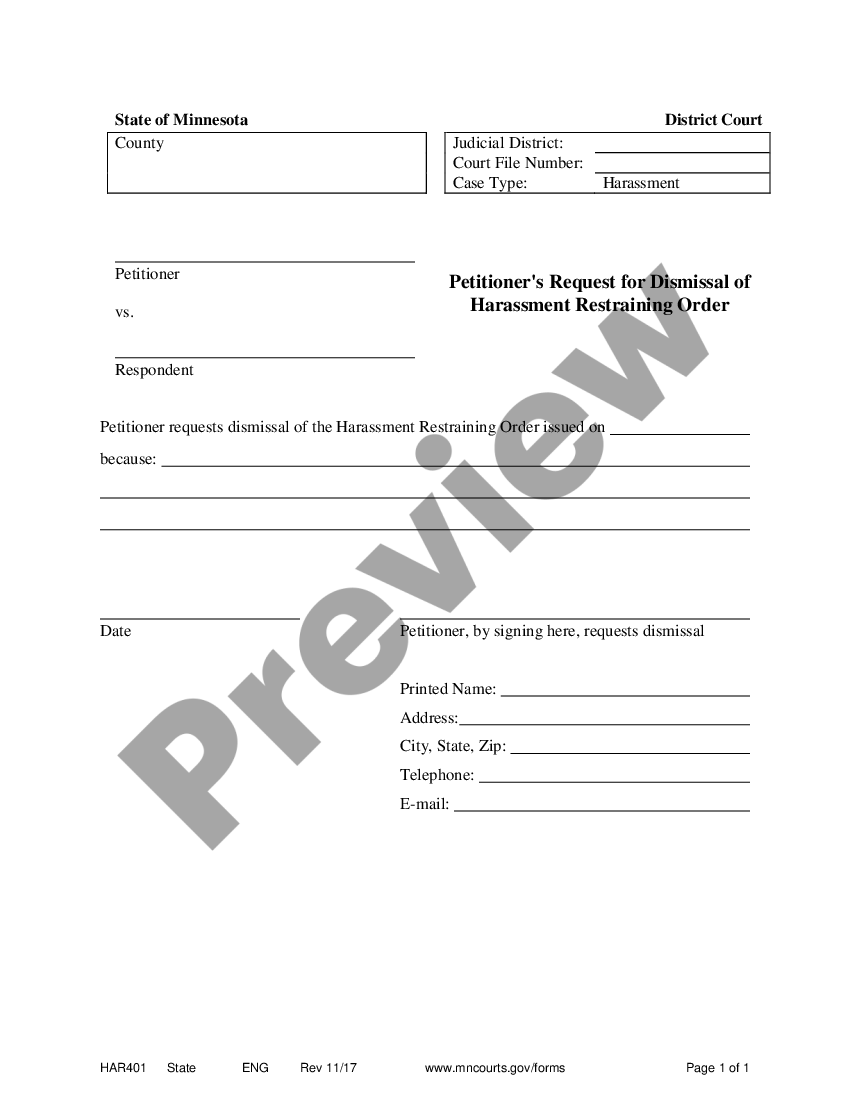 Minnesota Petitioner How To Drop A Restraining Order US Legal Forms