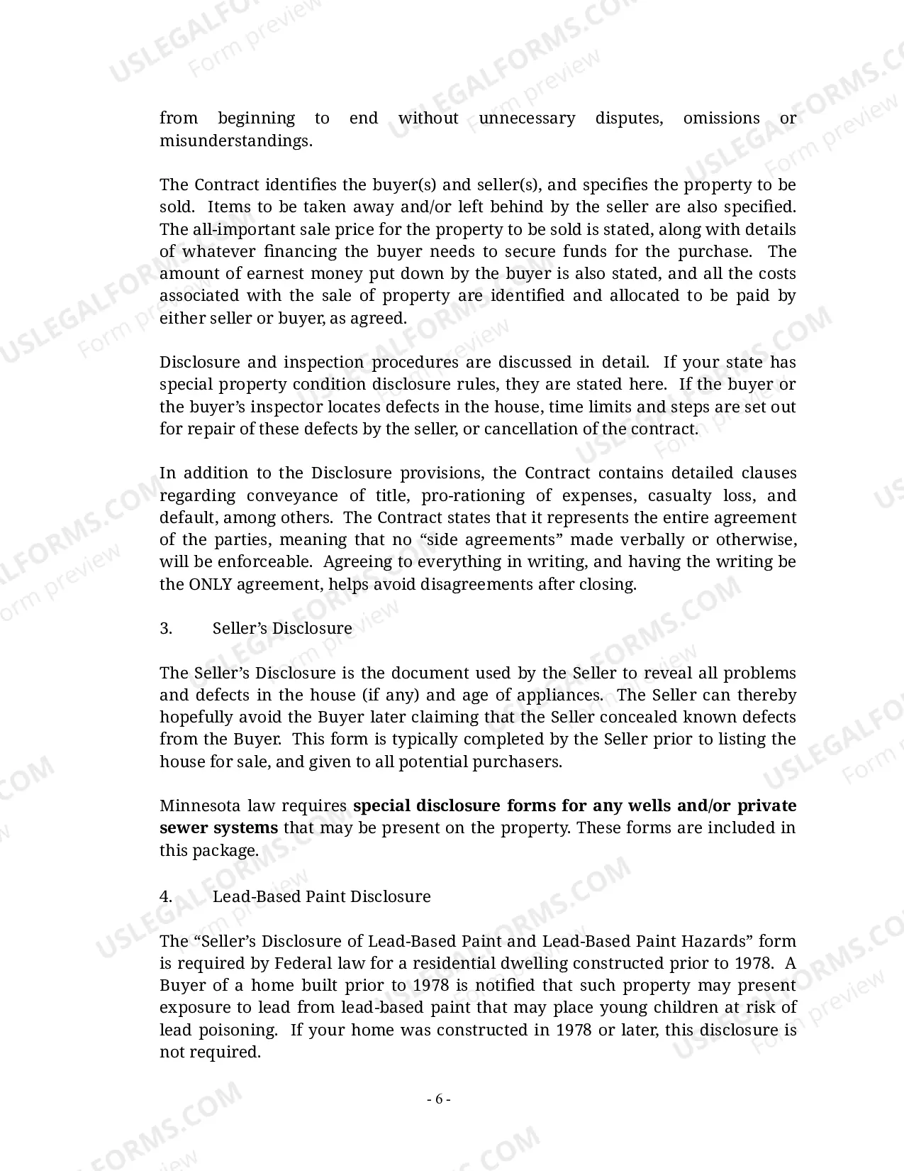 Preview Minnesota Real Estate Home Sales Package with Offer to Purchase, Contract of Sale, Disclosure Statements and more for Residential House