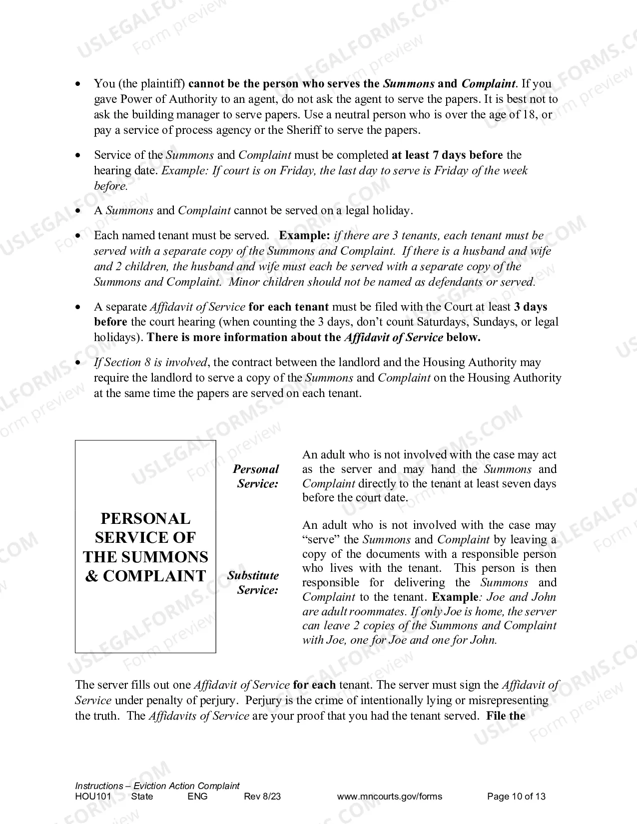 Preview Instructions - Eviction Action Complaint
