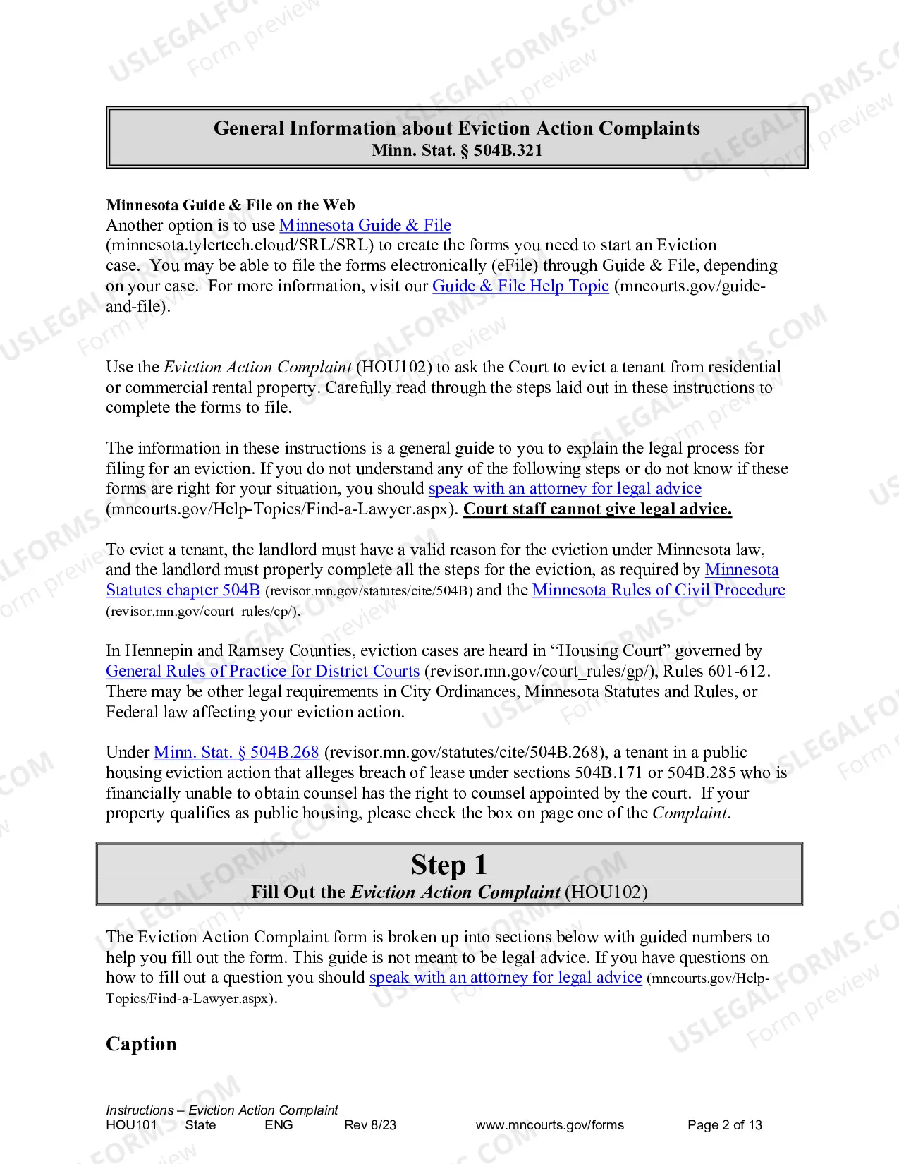 Preview Instructions - Eviction Action Complaint