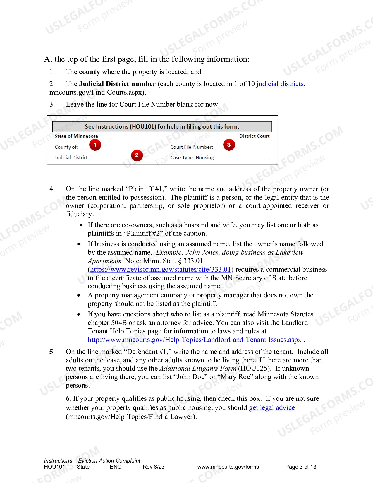 Preview Instructions - Eviction Action Complaint