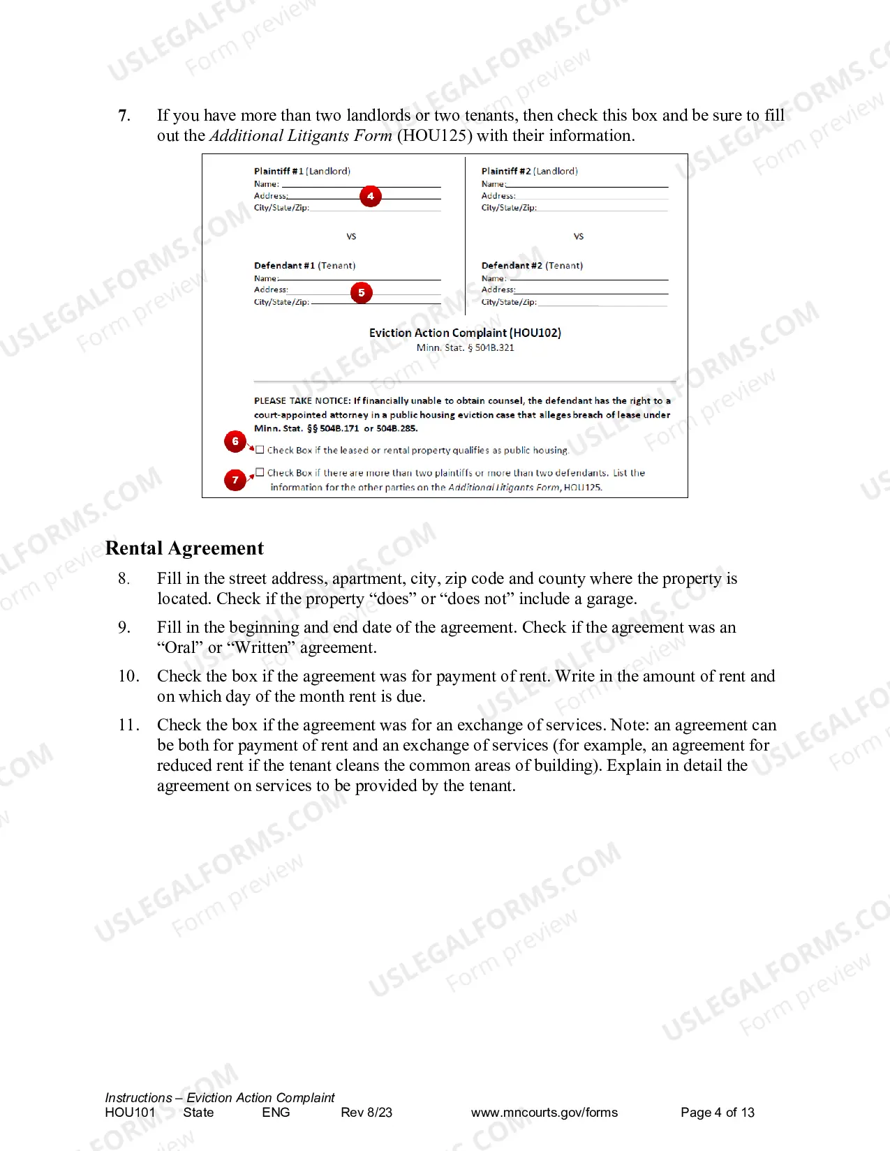 Preview Instructions - Eviction Action Complaint