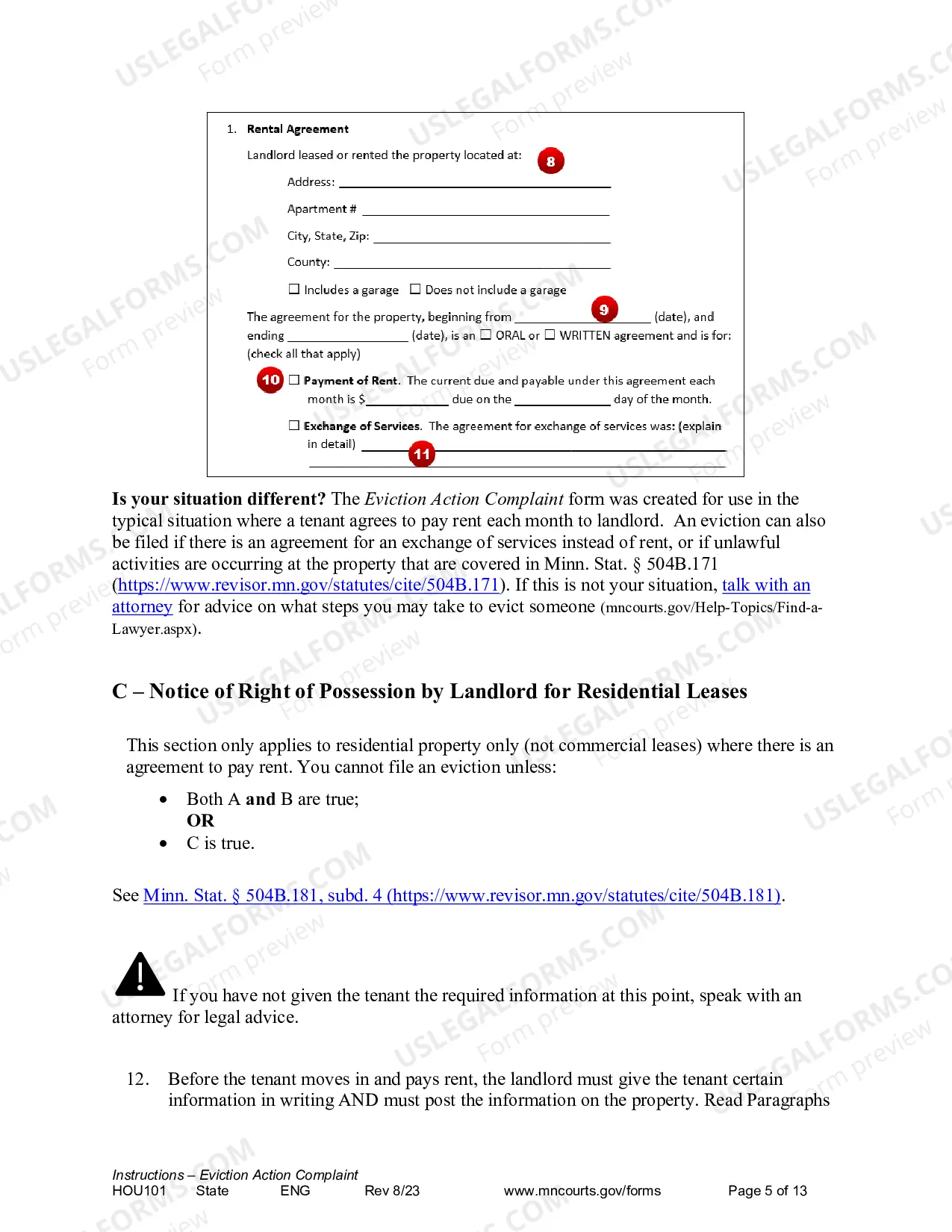 Preview Instructions - Eviction Action Complaint