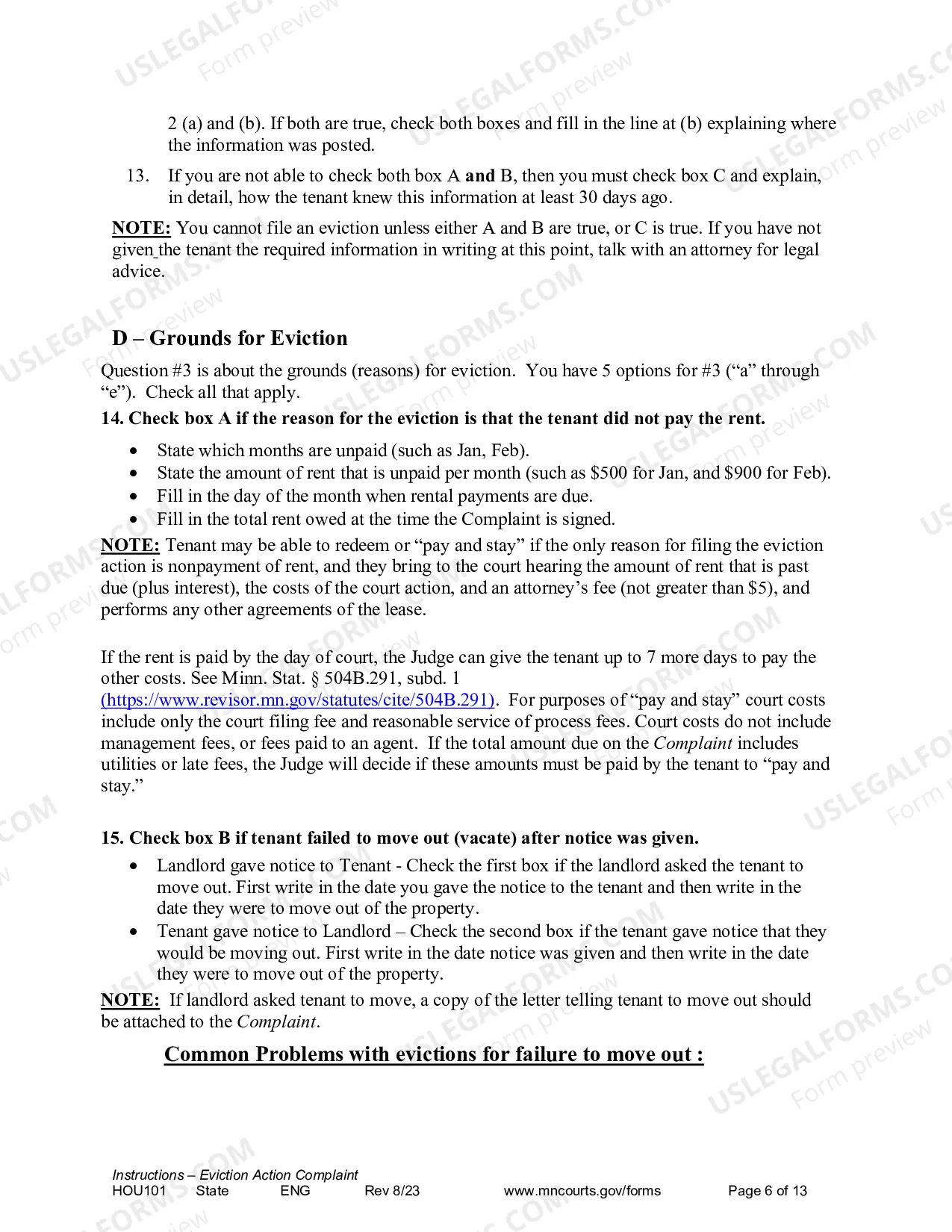 Preview Instructions - Eviction Action Complaint