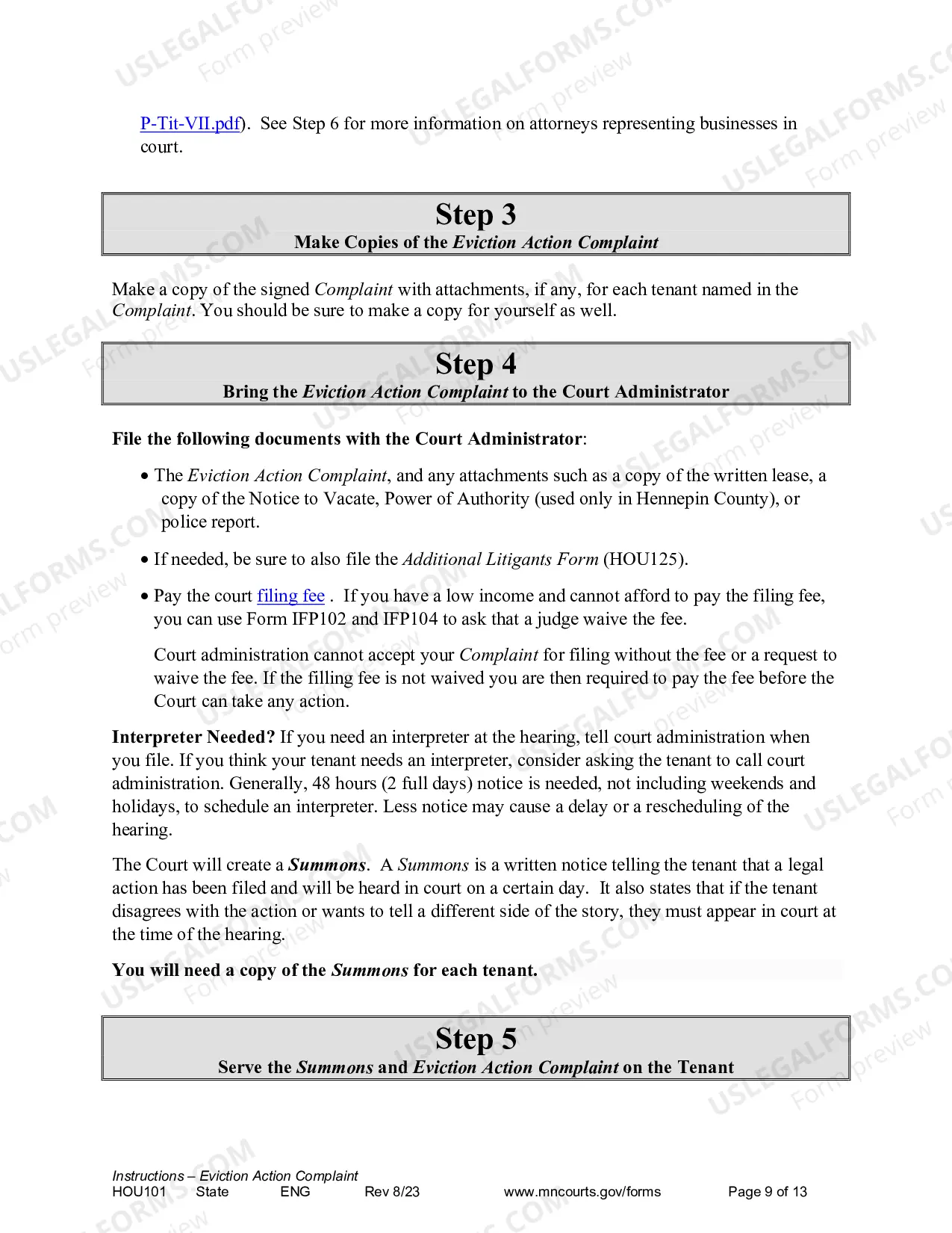 Preview Instructions - Eviction Action Complaint