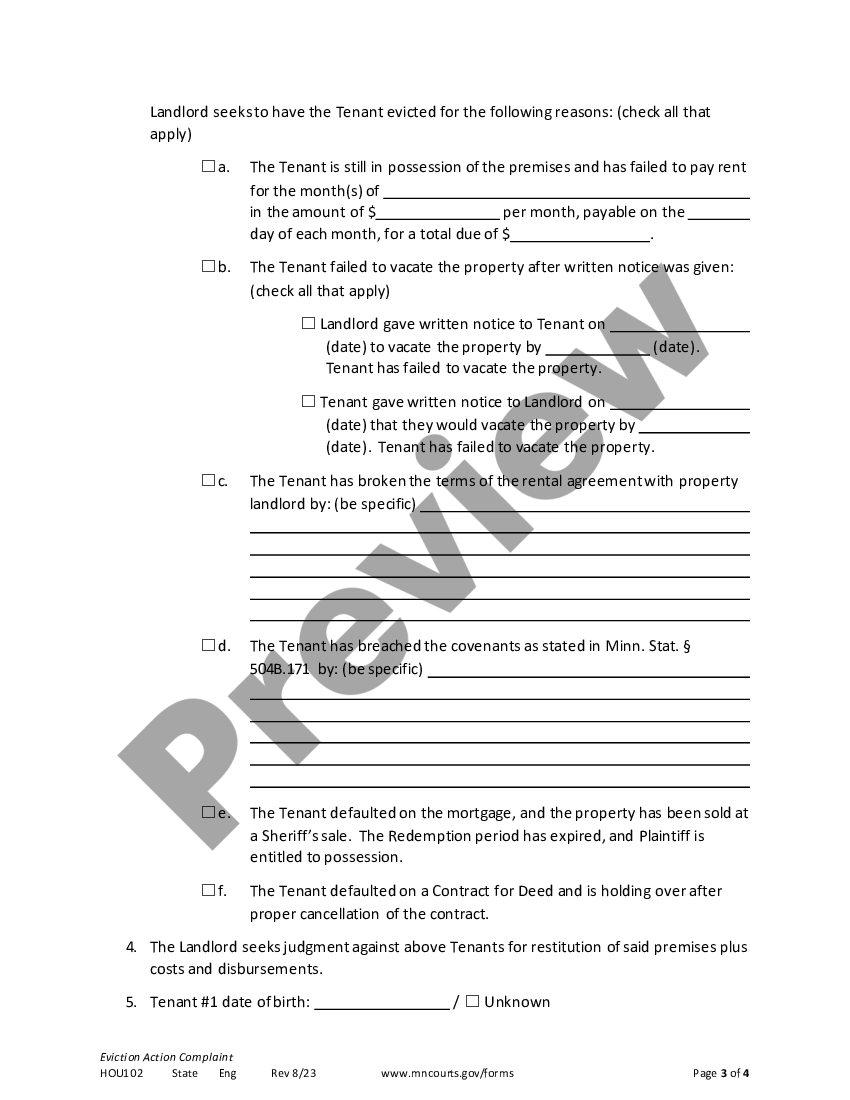 Minnesota Eviction Notice Form Without A Lease Us Legal Forms 7925