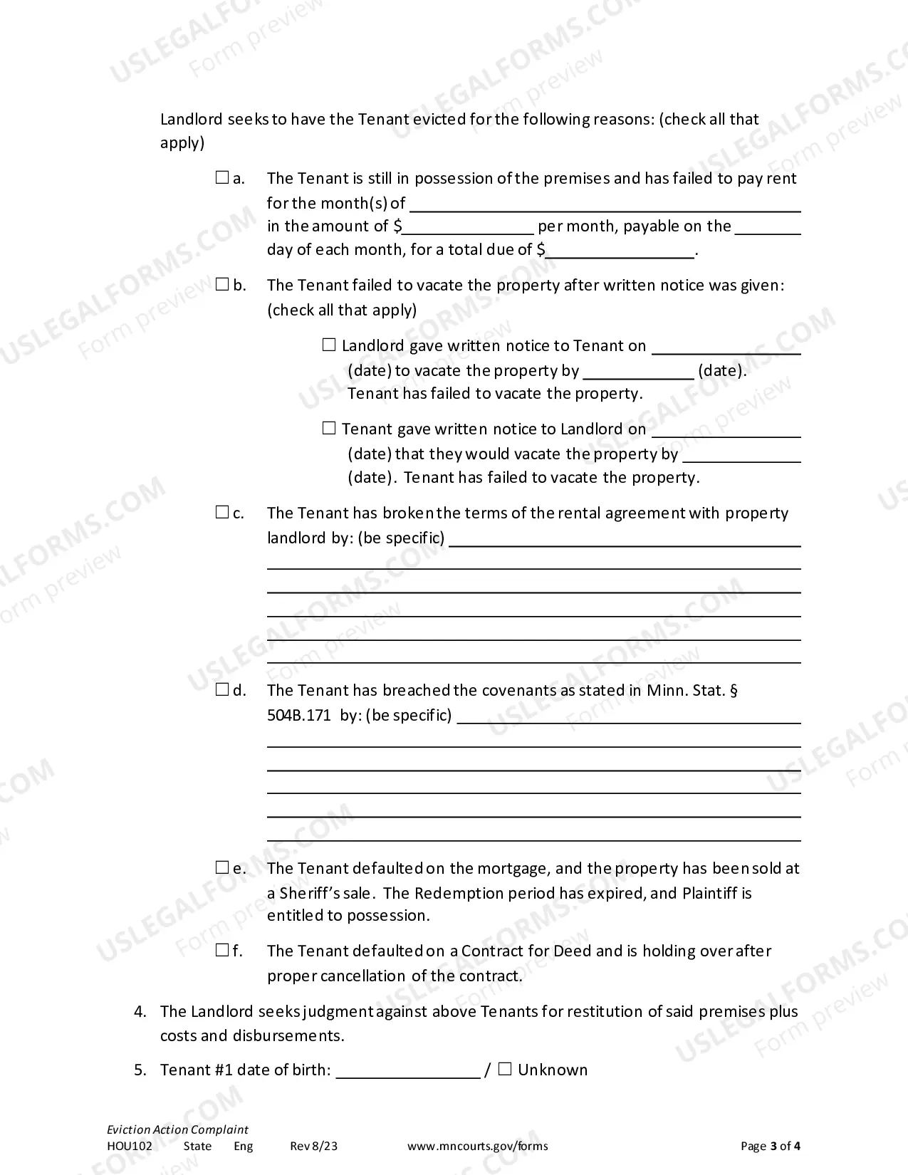 Preview Eviction Action Complaint