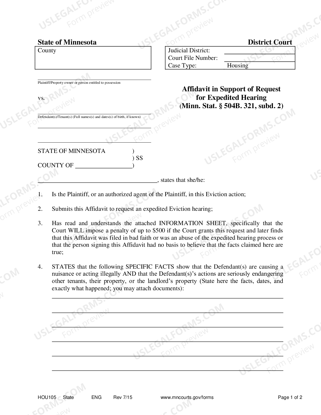 Affidavit Expedited Form US Legal Forms