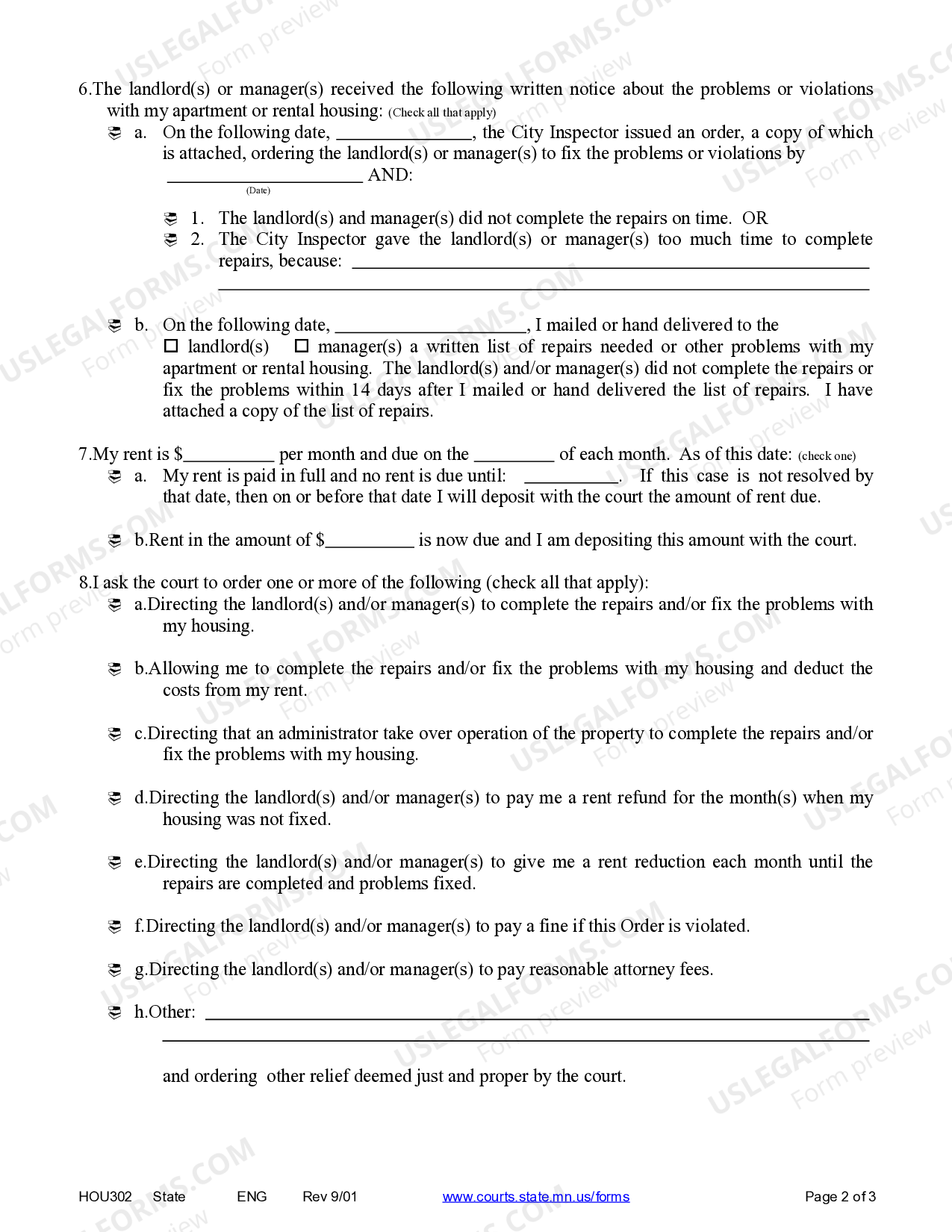 Minnesota Affidavit for Escrow of Rent Affidavit Of No Rental US