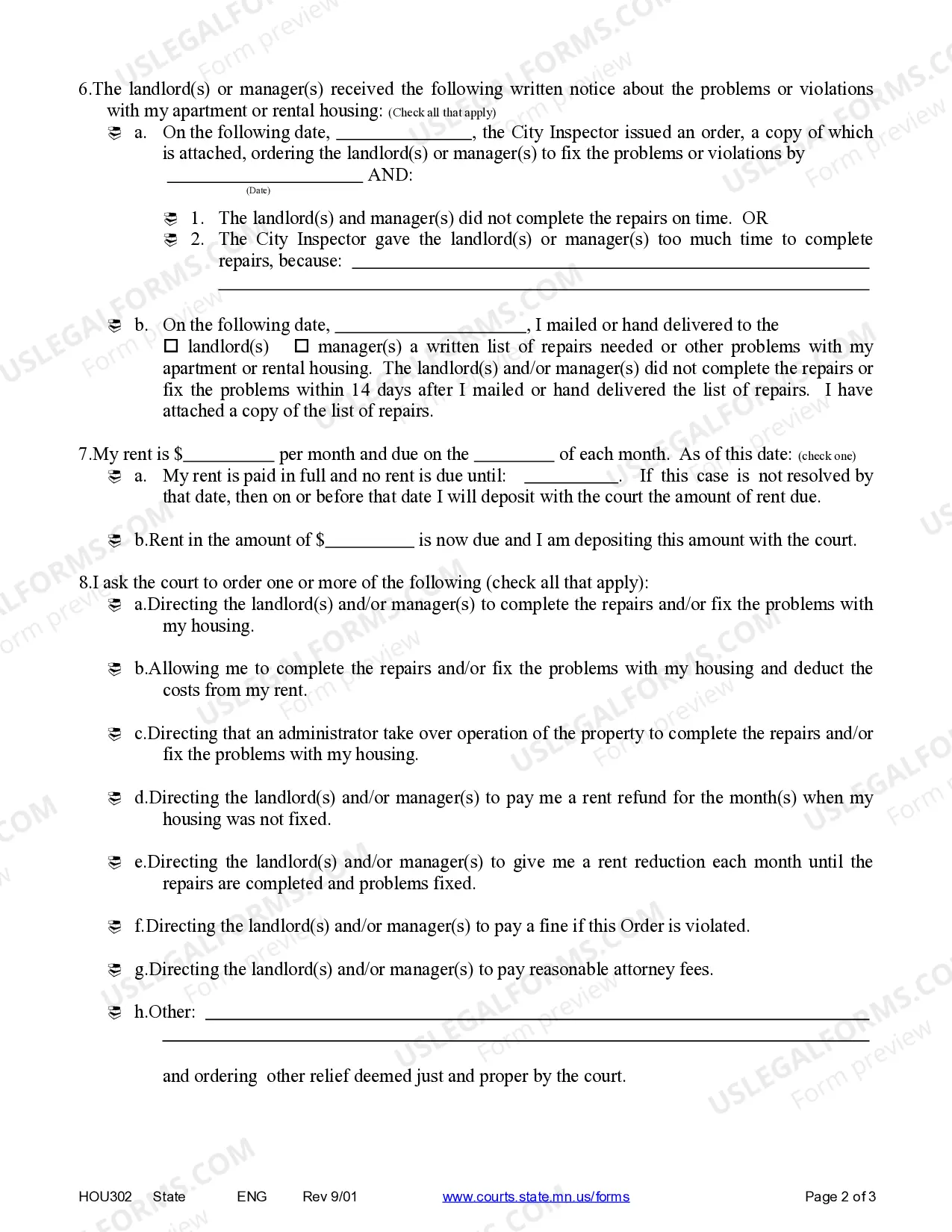 Preview Affidavit for Escrow of Rent