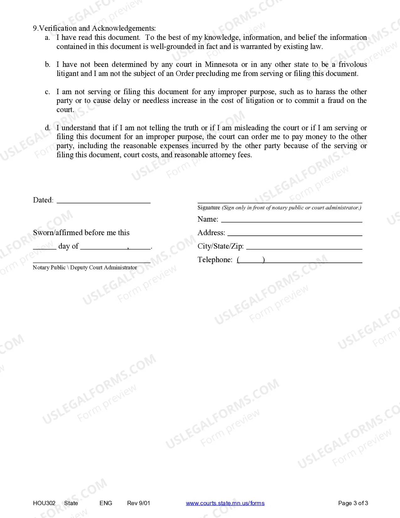 Preview Affidavit for Escrow of Rent