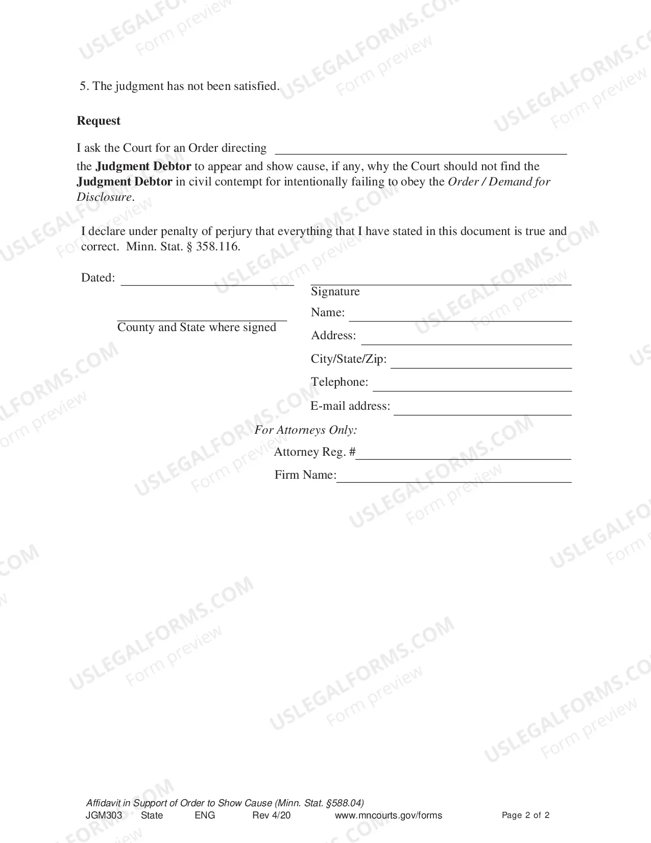 Preview Affidavit in Support of Order to Show Cause