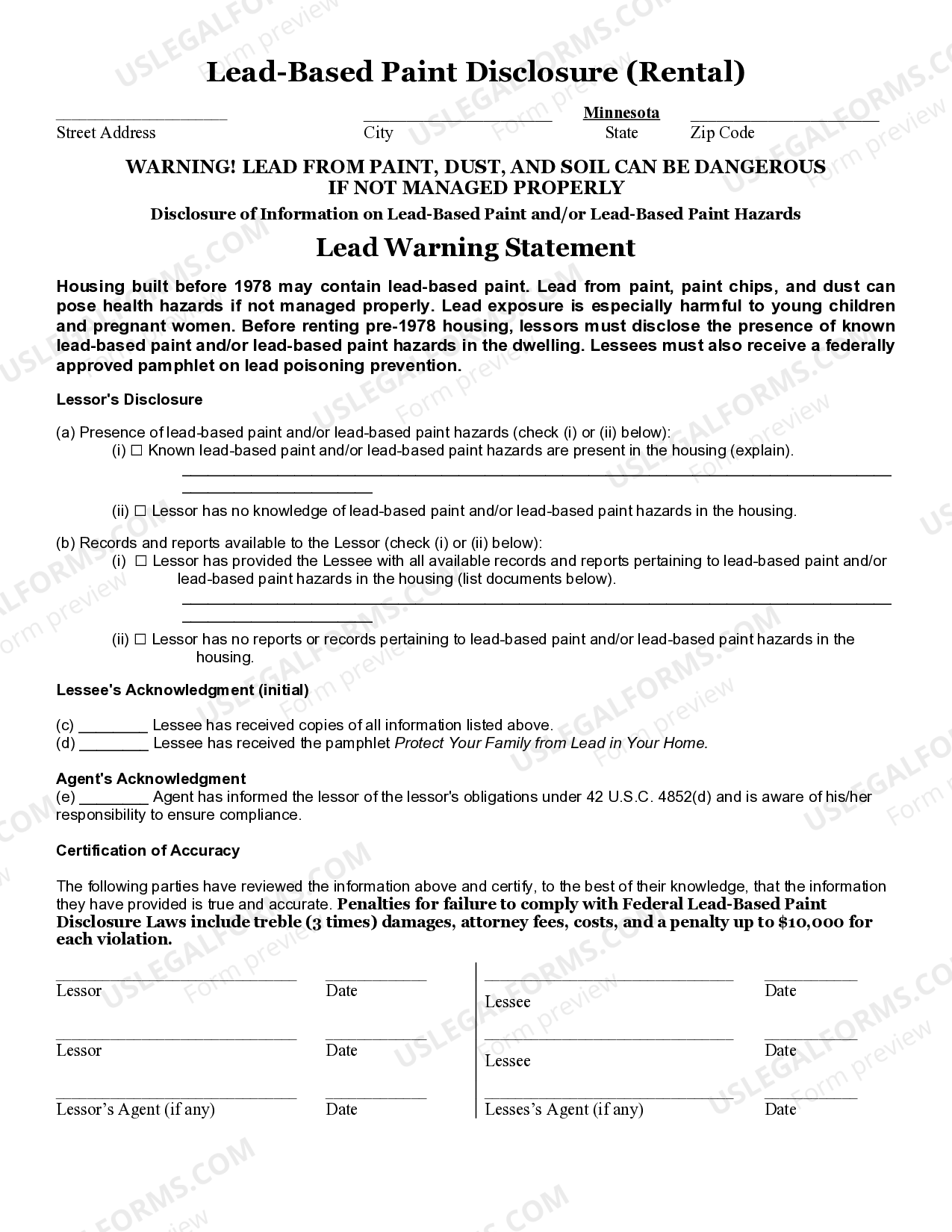 Lead Based Paint Disclosure Mn US Legal Forms