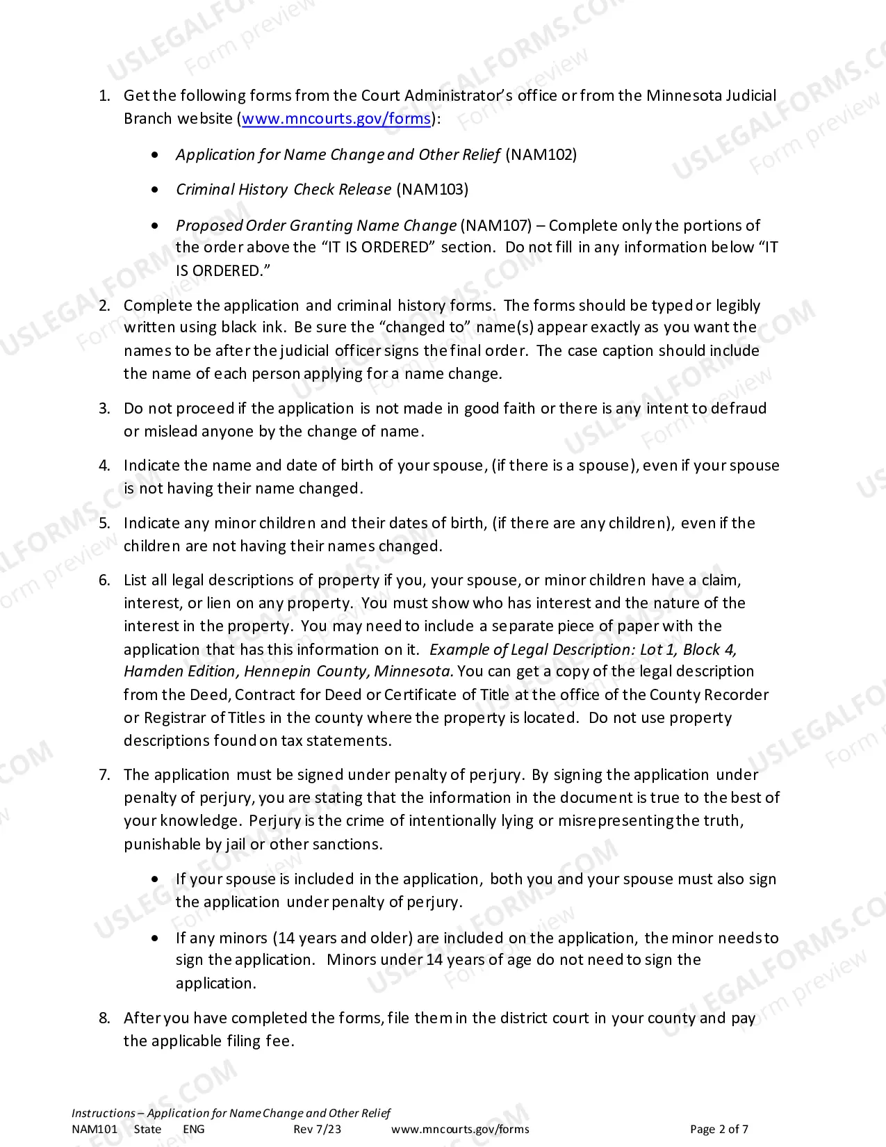 Preview Instructions for Name Change Applicants