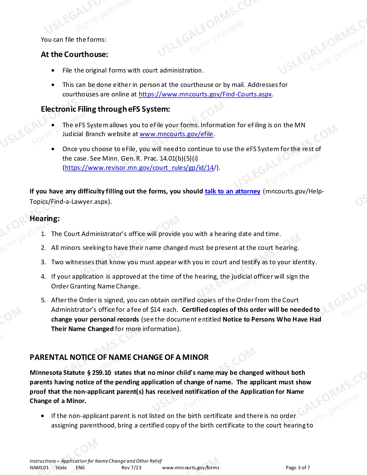 Preview Instructions for Name Change Applicants