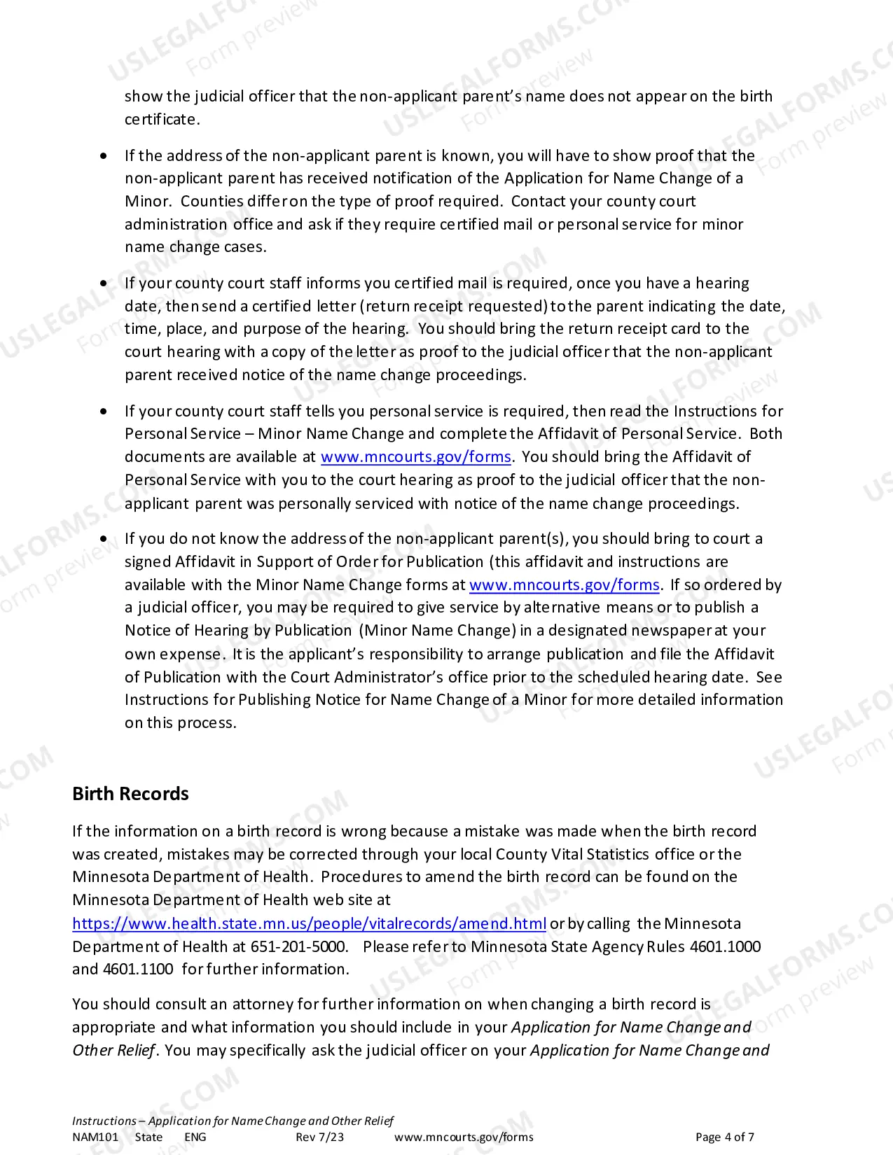 Preview Instructions for Name Change Applicants