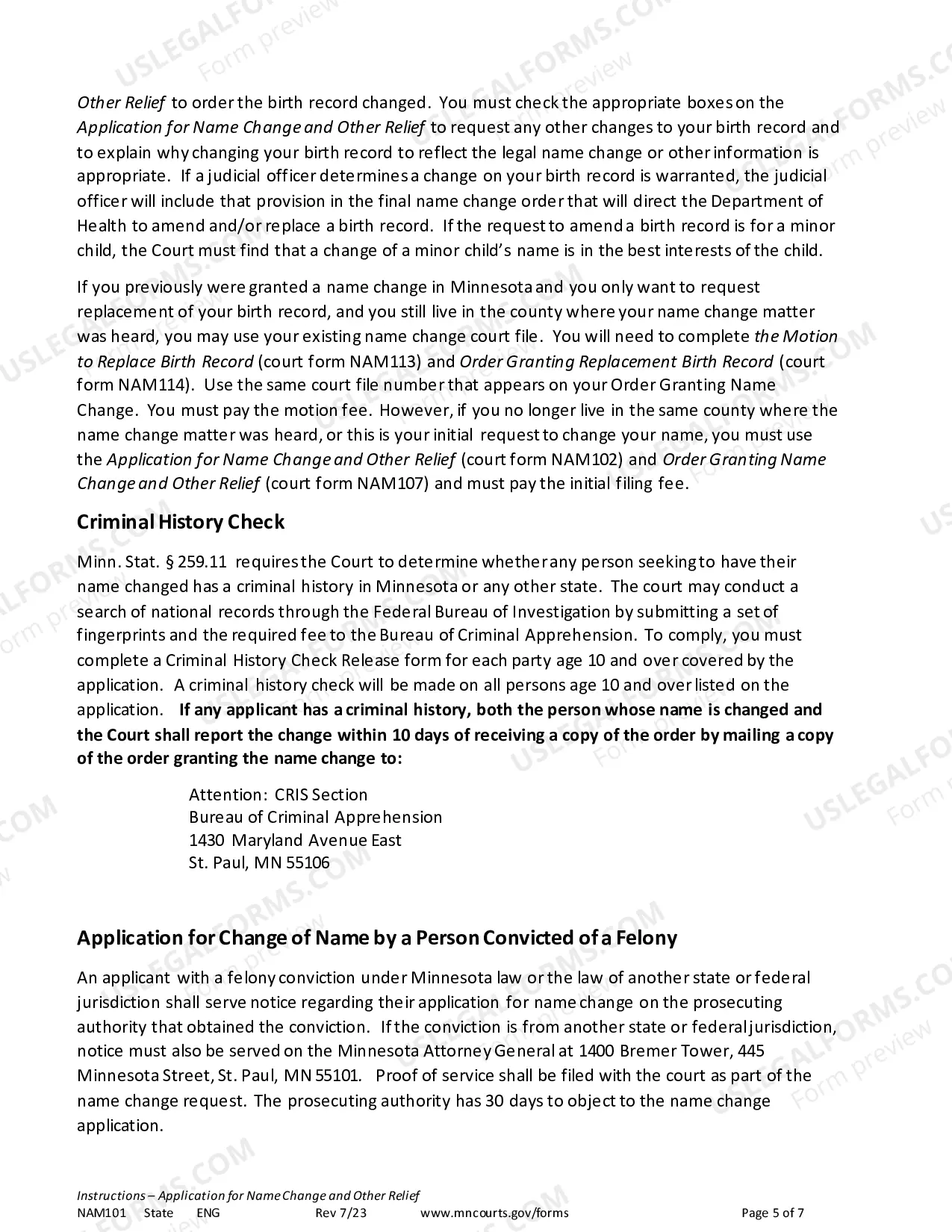 Preview Instructions for Name Change Applicants