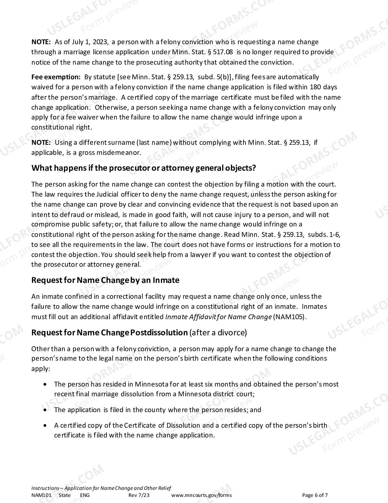 Preview Instructions for Name Change Applicants