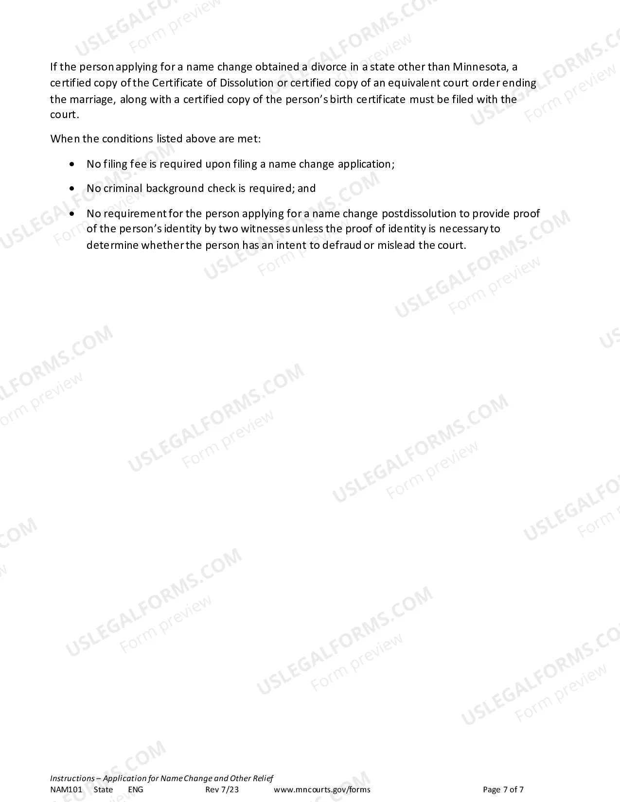 Preview Instructions for Name Change Applicants