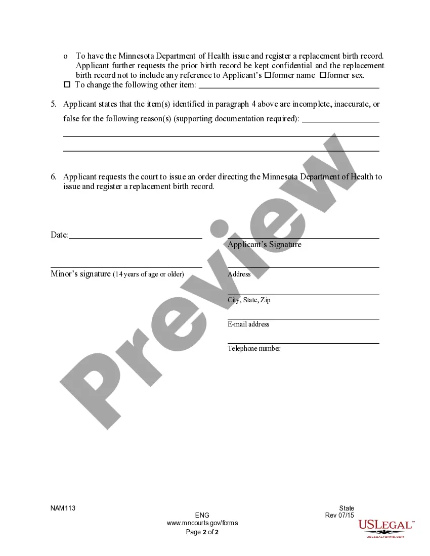 Preview Motion to Replace Birth Record