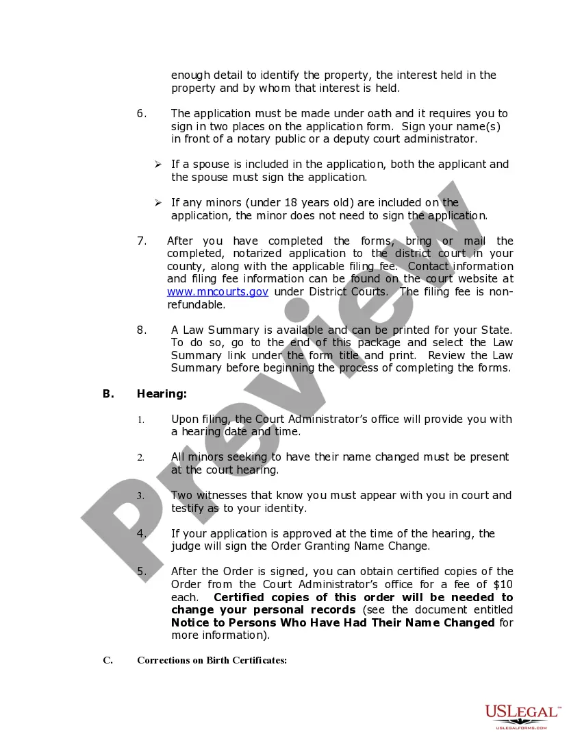 Preview Minnesota Name Change Instructions and Forms Package for an Adult