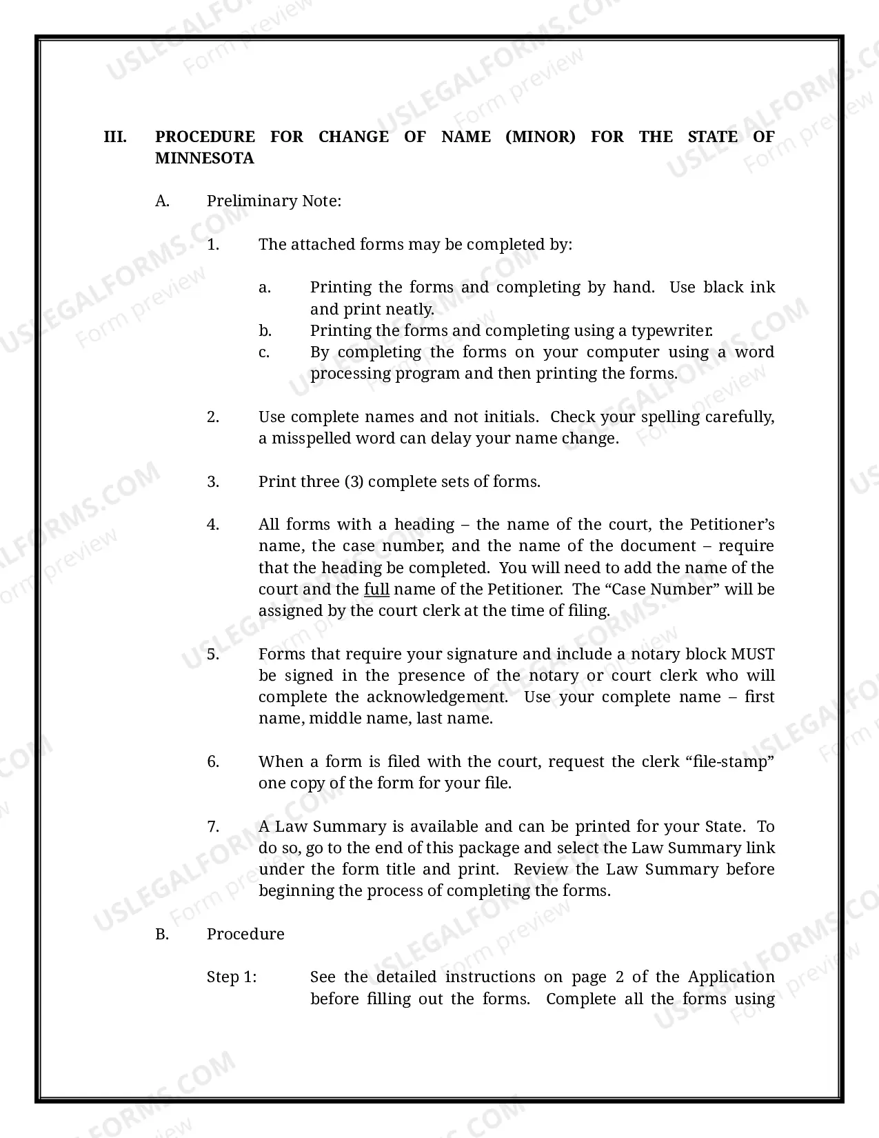 Preview Minnesota Name Change Instructions and Forms Package for a Minor