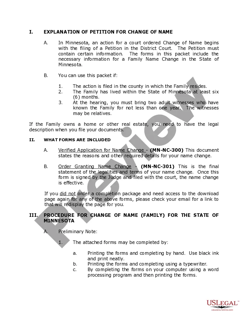 Preview Minnesota Name Change Instructions and Forms Package for a Family