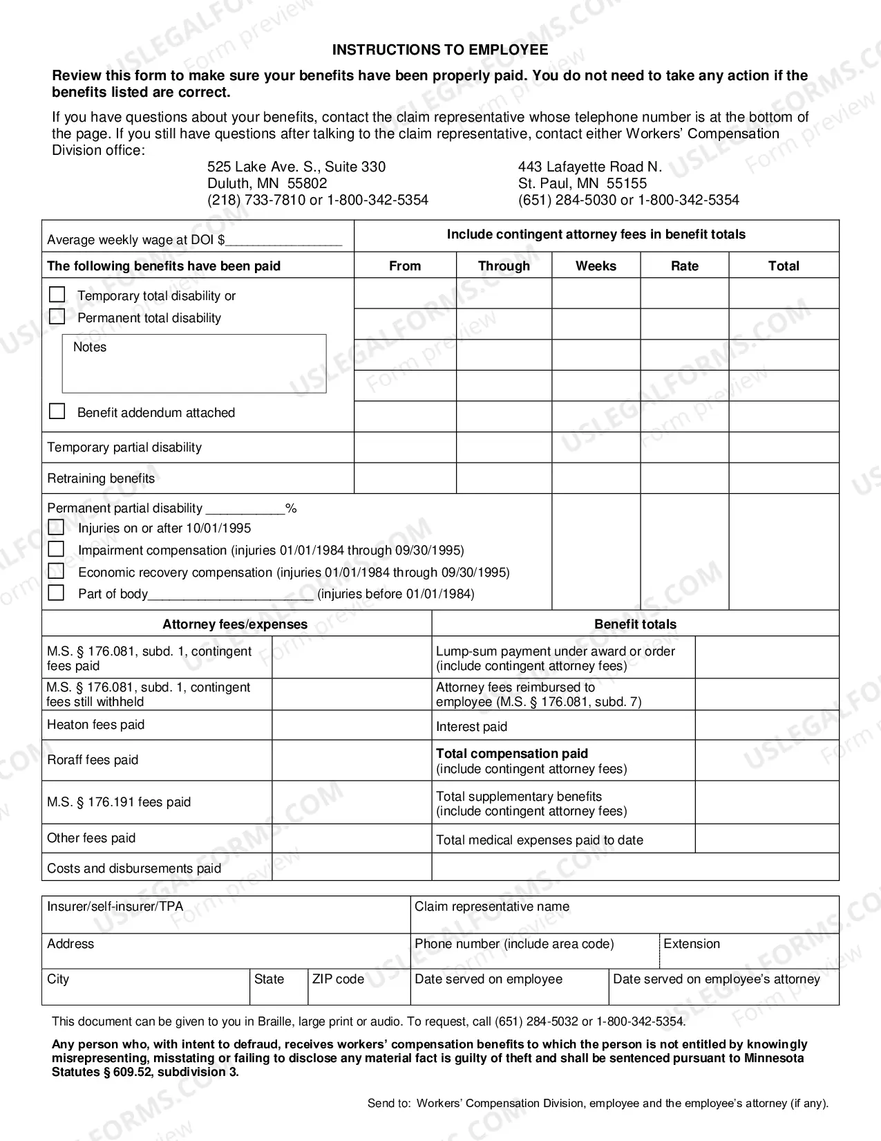 Preview Notice of Benefit for Workers' Compensation