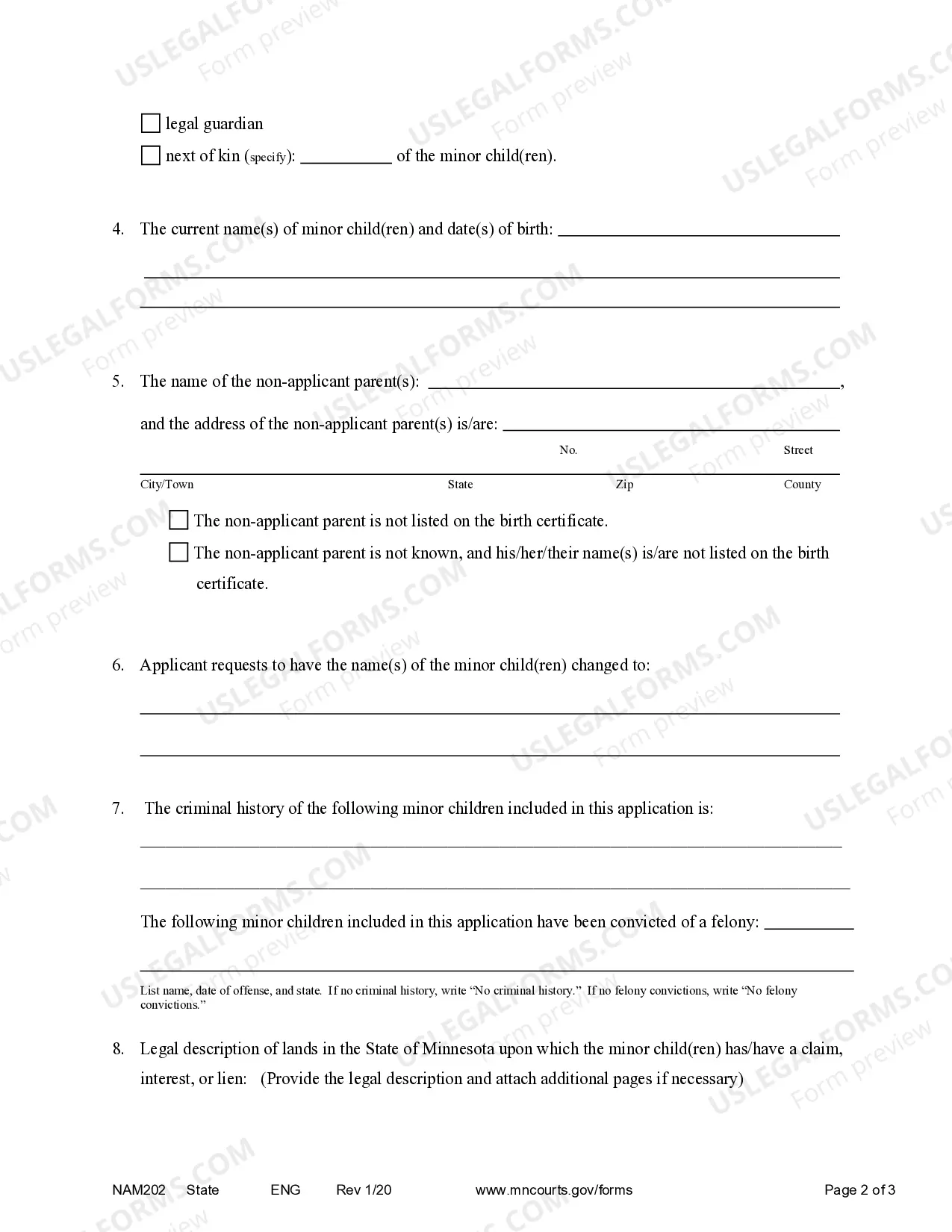 Preview Application for Name Change of Minor