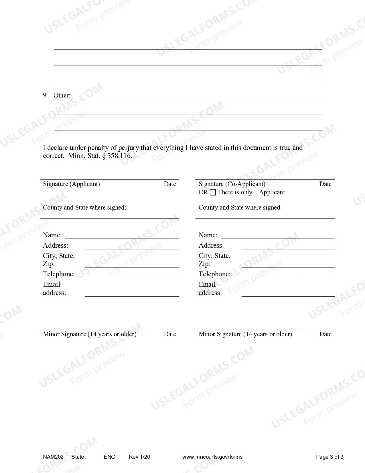 Preview Application for Name Change of Minor