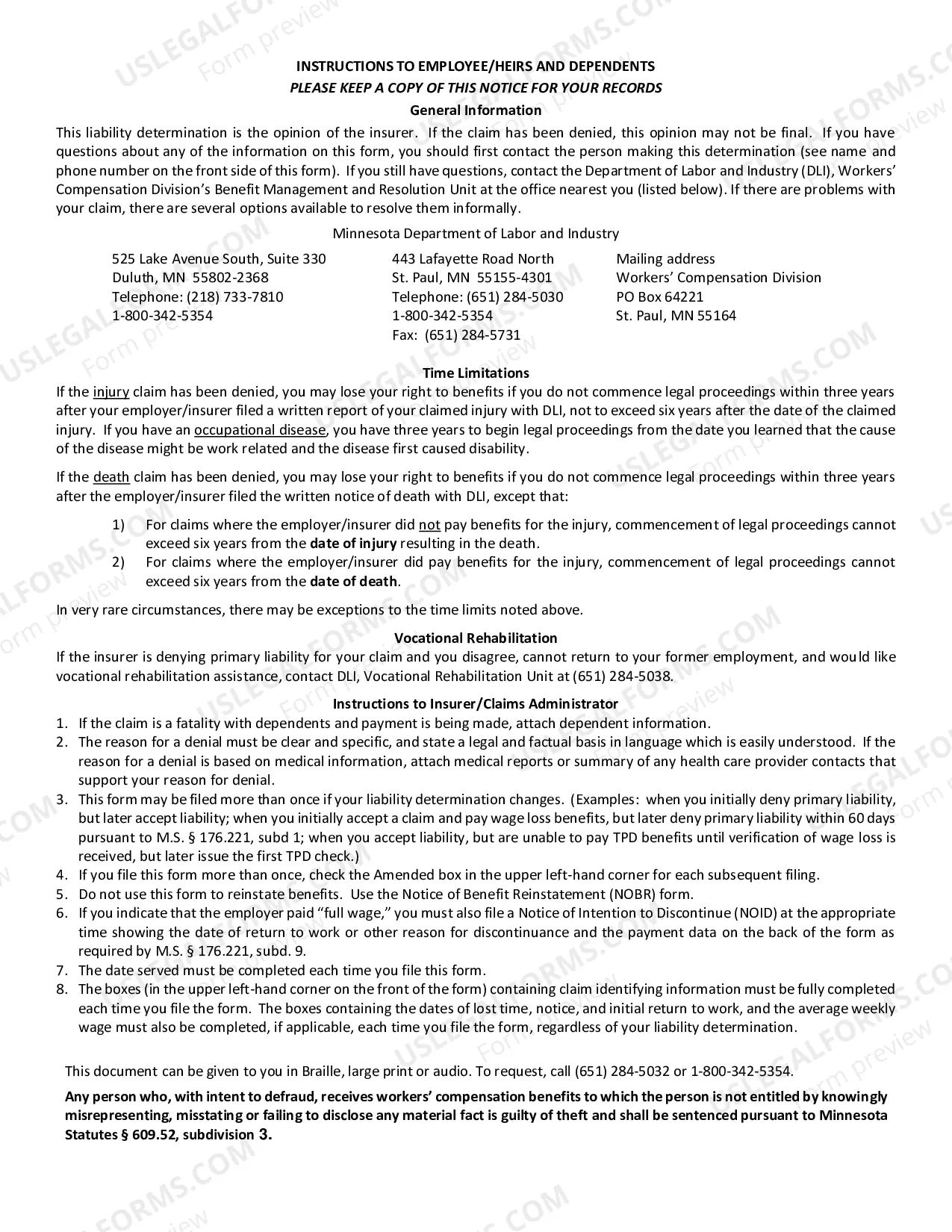 Preview Notice of Liability Determination for Workers' Compensation