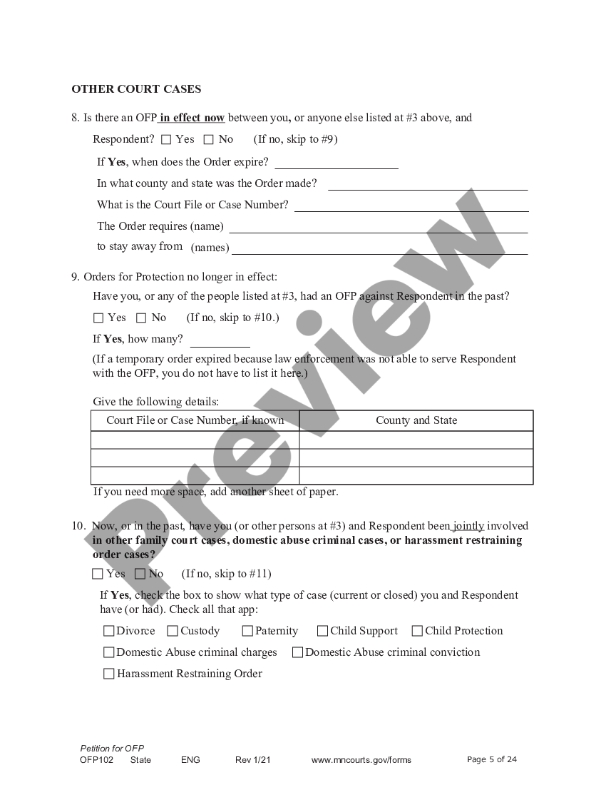 Minnesota Petitioner Affidavit and Petition for Order for Protection