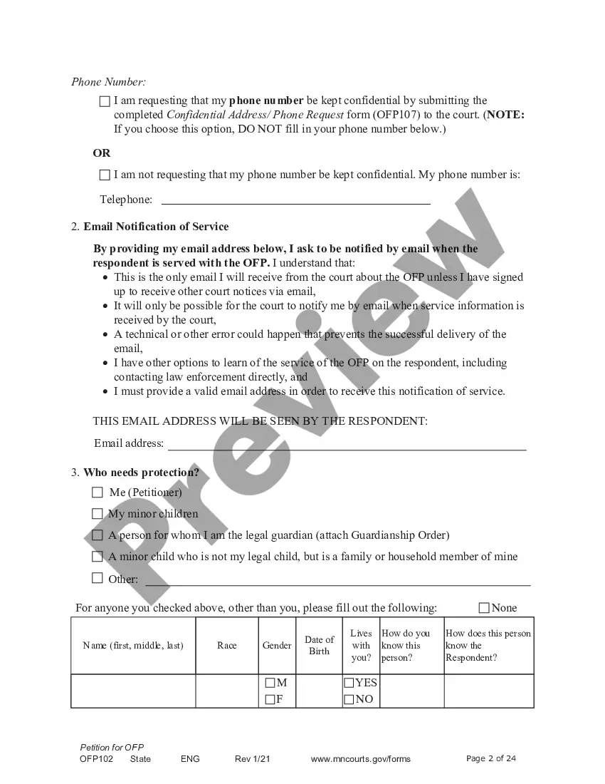 Preview Petitioner - Affidavit and Petition for Order for Protection