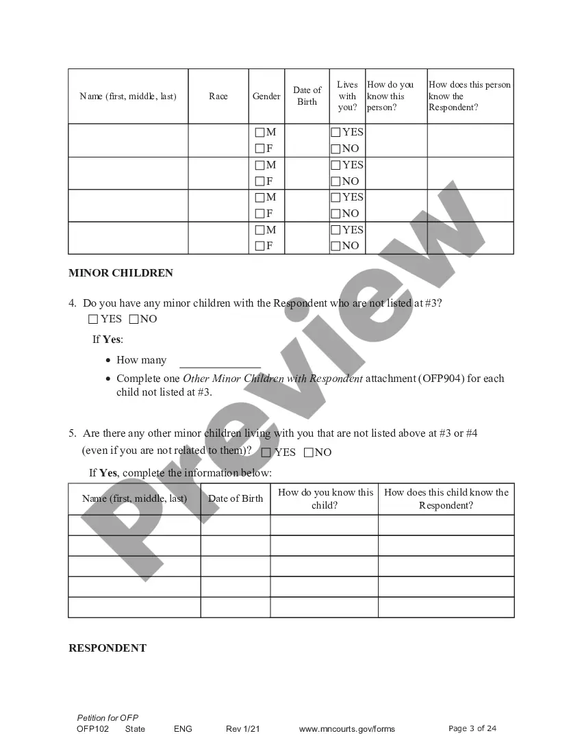 Preview Petitioner - Affidavit and Petition for Order for Protection