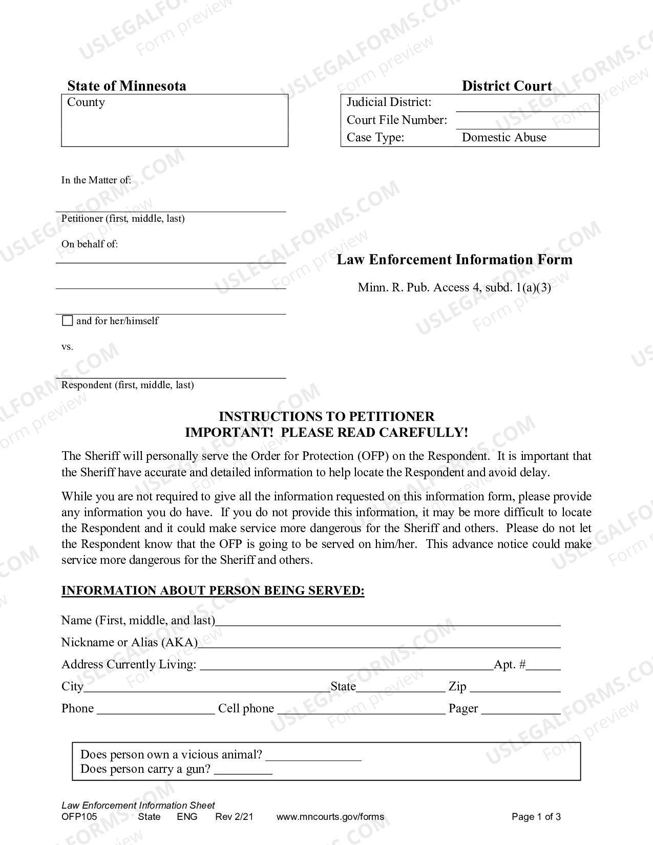 Minneapolis Minnesota Law Enforcement Information Sheet US Legal Forms