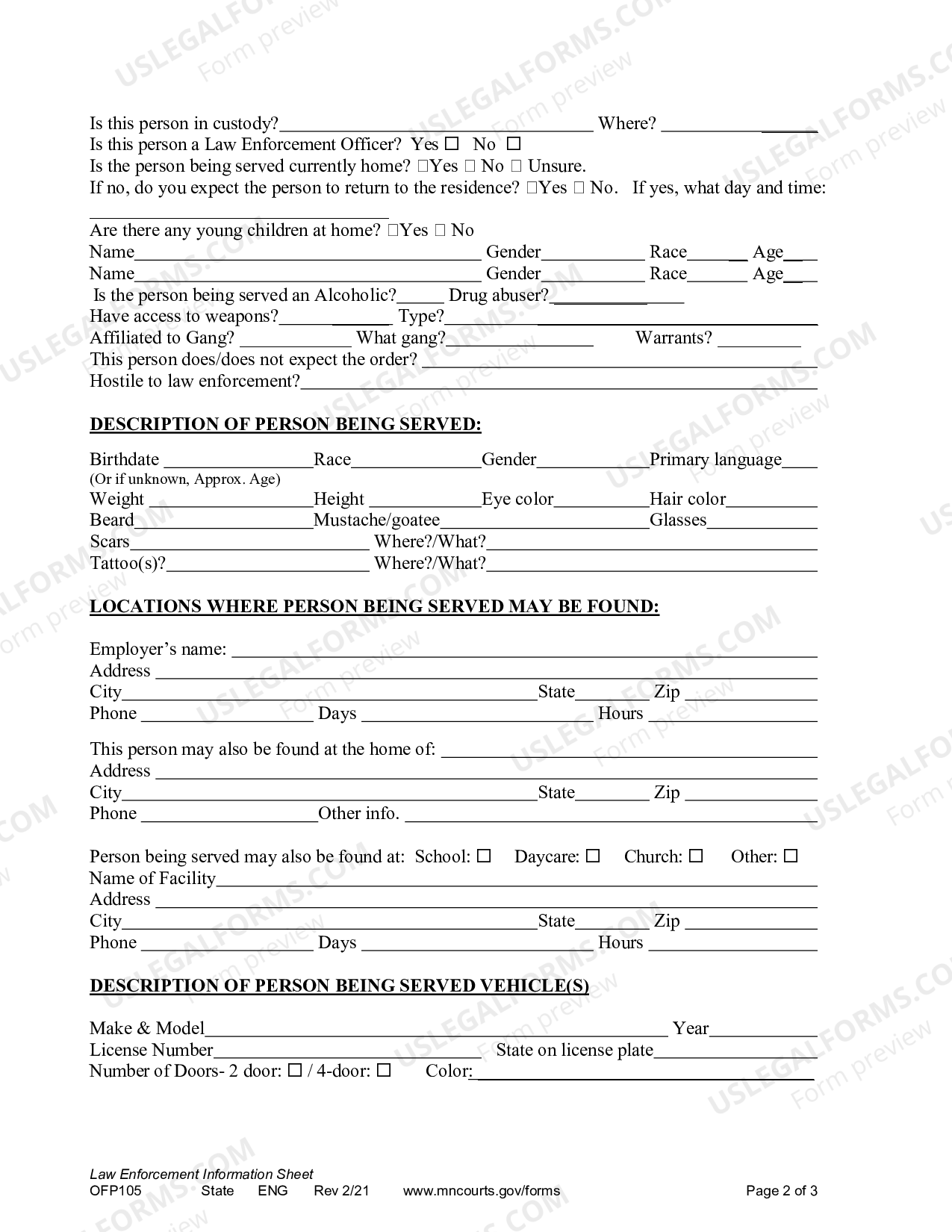 Minneapolis Minnesota Law Enforcement Information Sheet US Legal Forms