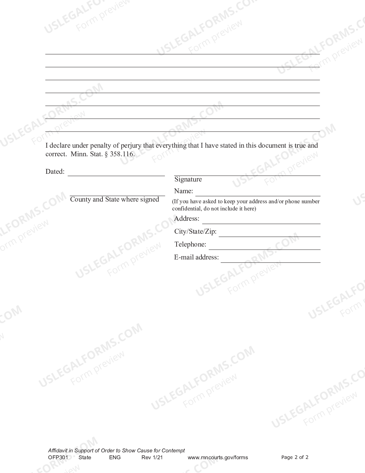 Hennepin Minnesota Affidavit And Order To Show Cause For Contempt 