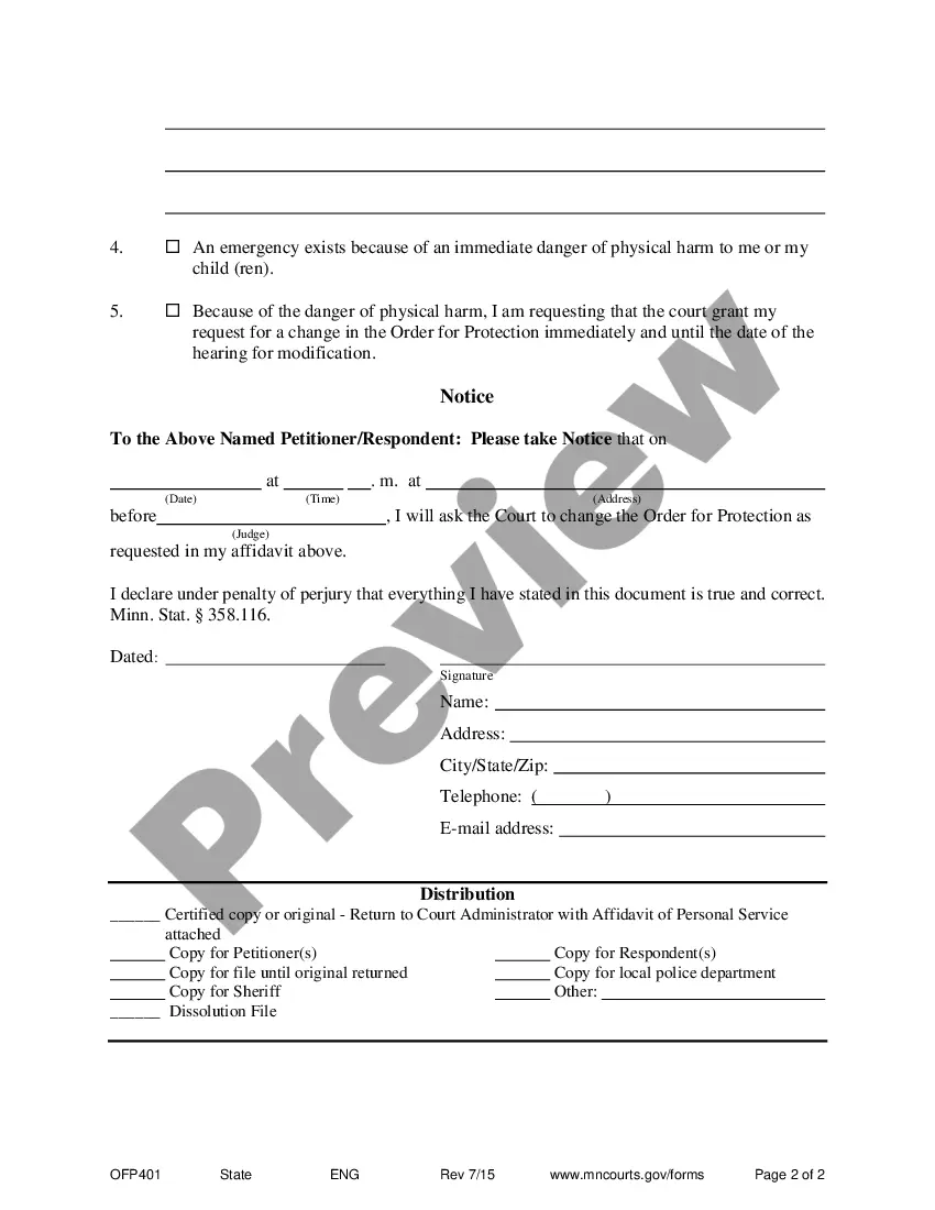 Preview Affidavit and Motion to Modify Order for Protection